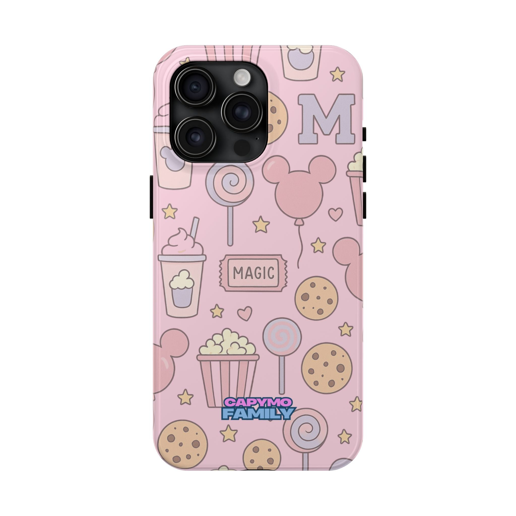 Capymo Family Kawaii Magic Snack Phone Case – Pastel Candy, Popcorn & Cookie Pattern Cover