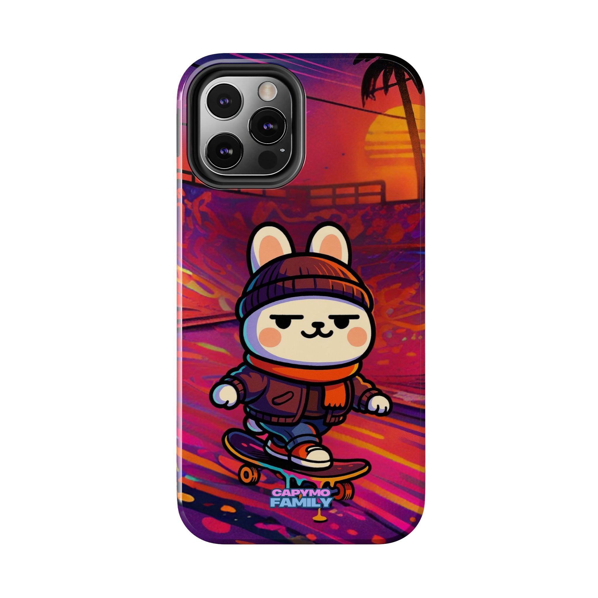 Capymo Family Sunset Skate Bunny Phone Case – Vibrant Skatepark Bunny "Toto" Phone Case