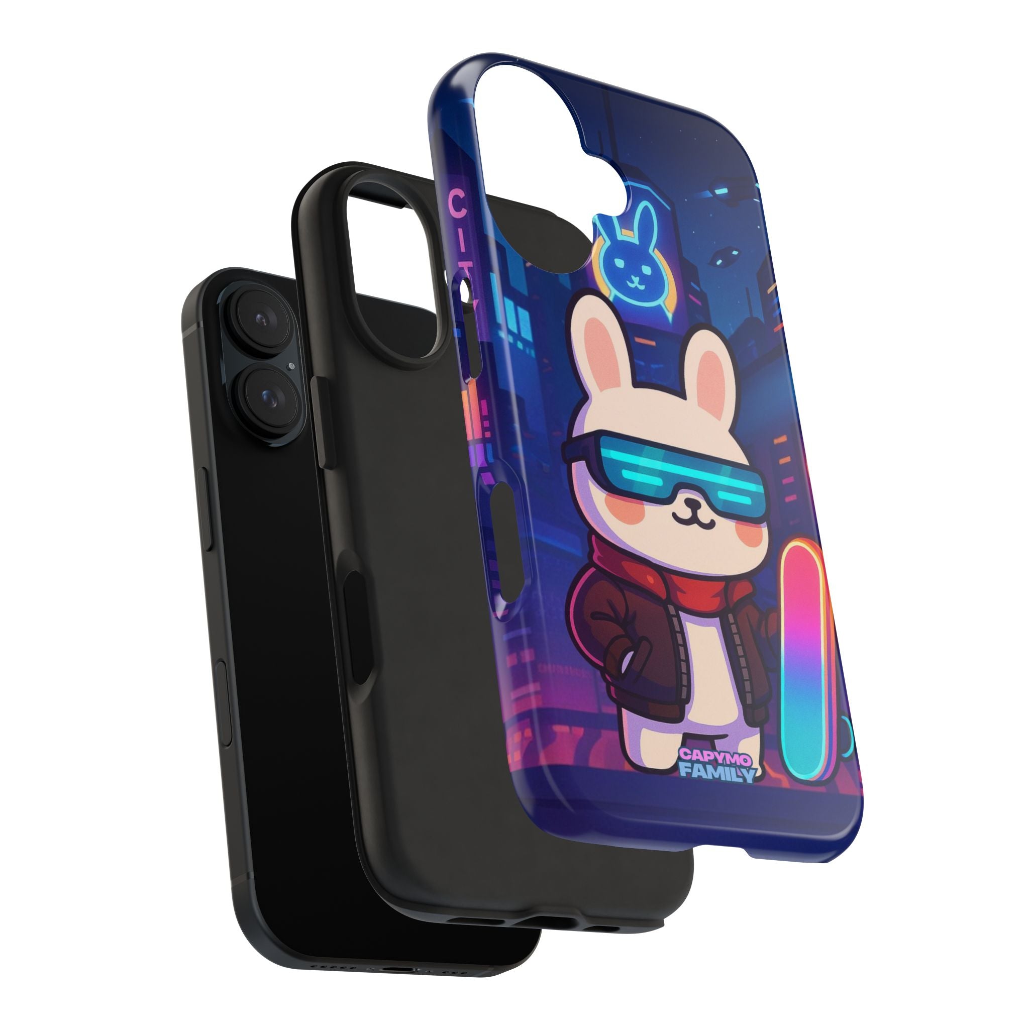 Capymo Family Cute Cartoon Bunny Tough Phone Case –Cyberpunk Bunny "Toto" Phone Case