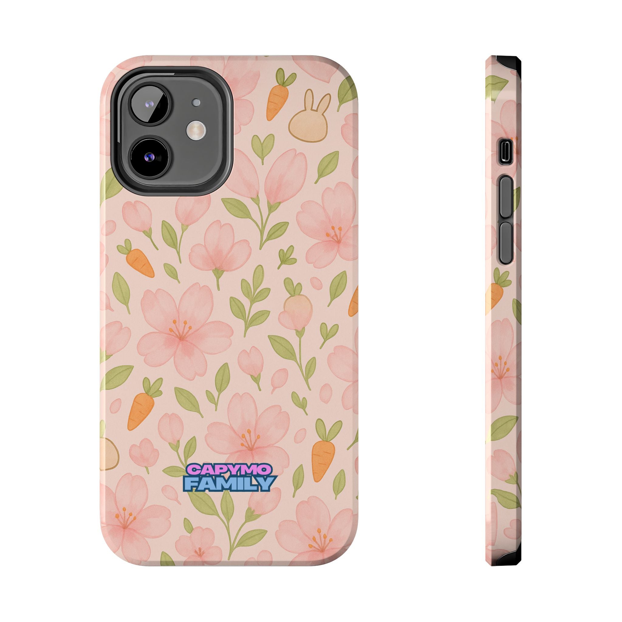 Capymo Family Bunny Blossom Spring Phone Case – Cute Floral iPhone Cover with Carrots & Sakura