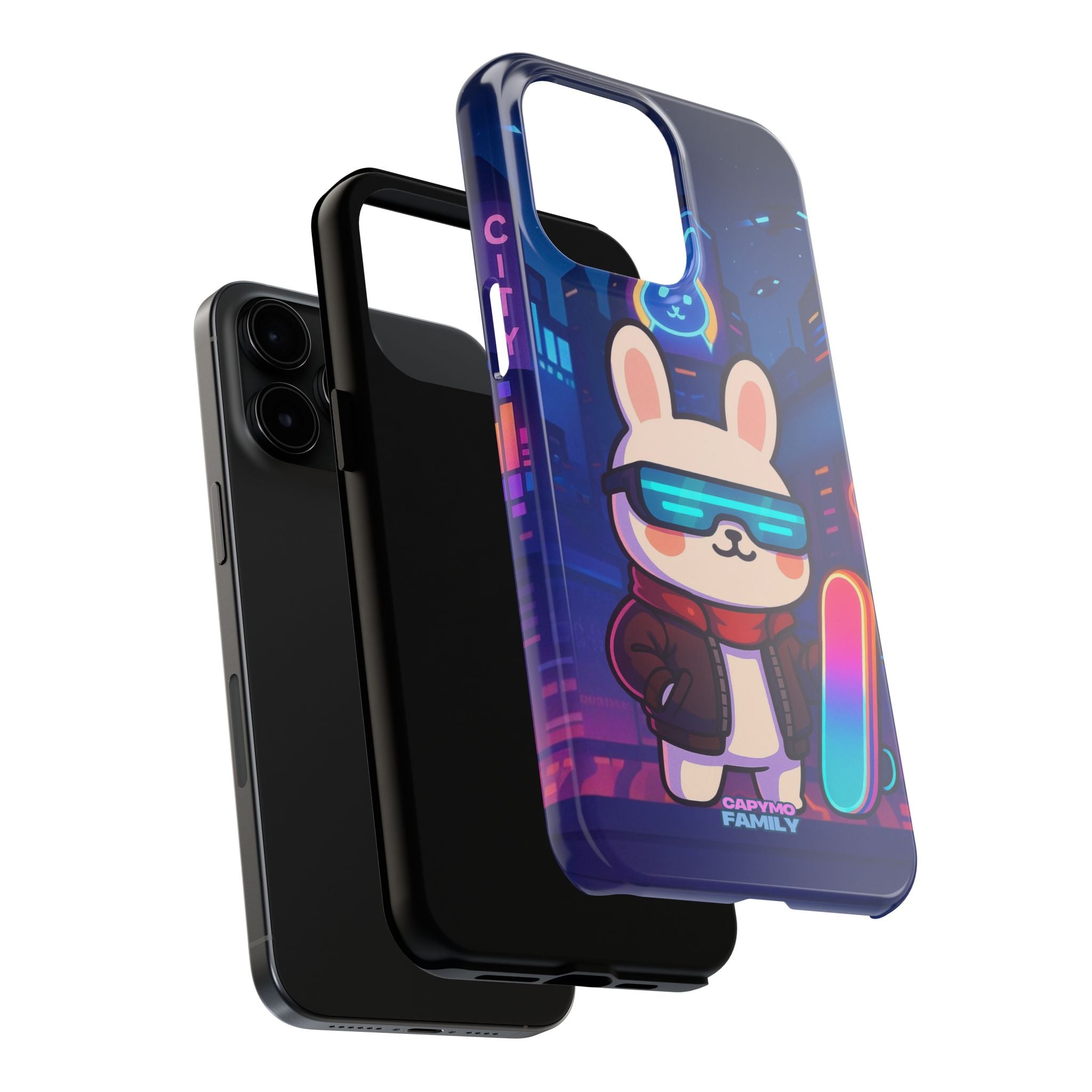 Capymo Family Cute Cartoon Bunny Tough Phone Case –Cyberpunk Bunny "Toto" Phone Case