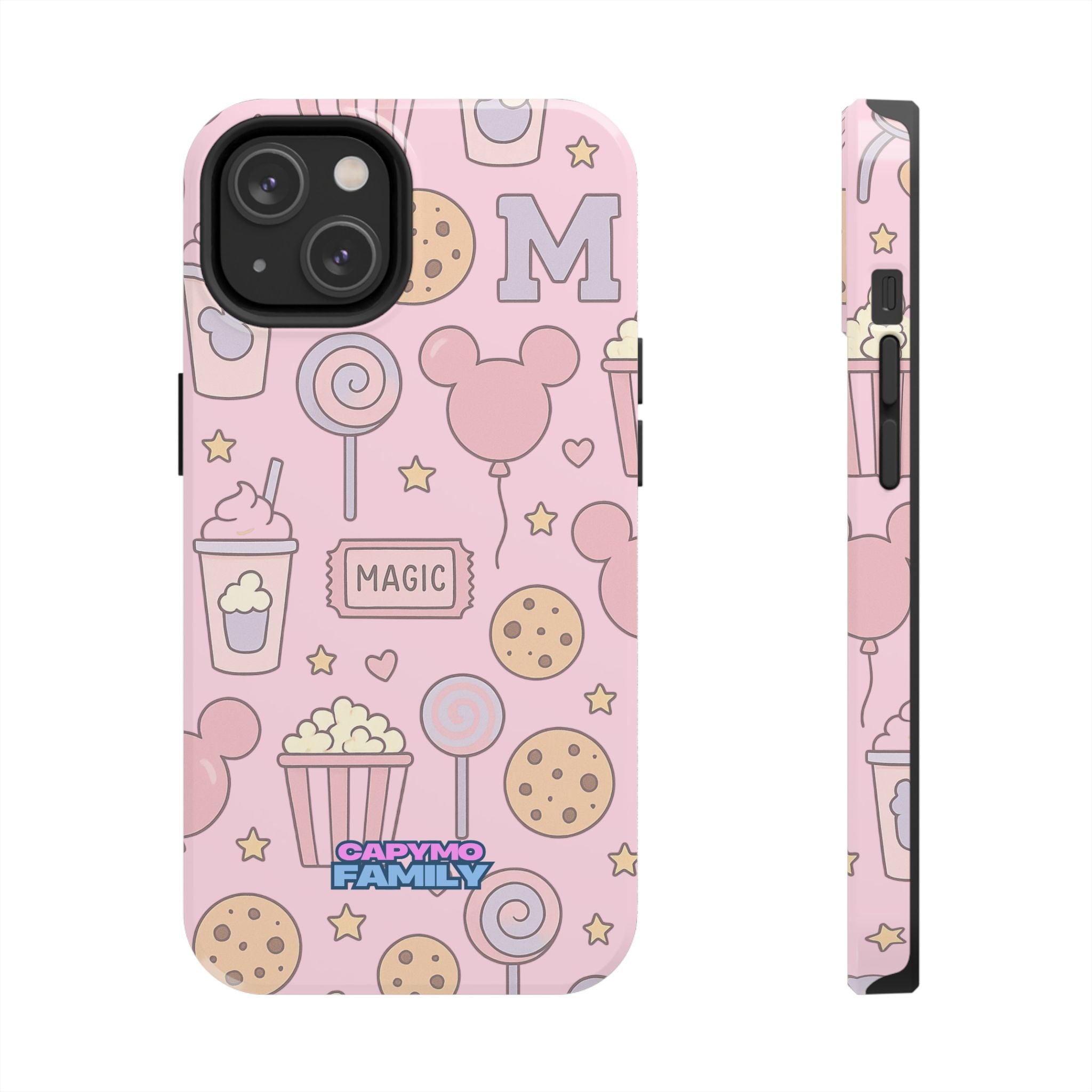Capymo Family Kawaii Magic Snack Phone Case – Pastel Candy, Popcorn & Cookie Pattern Cover