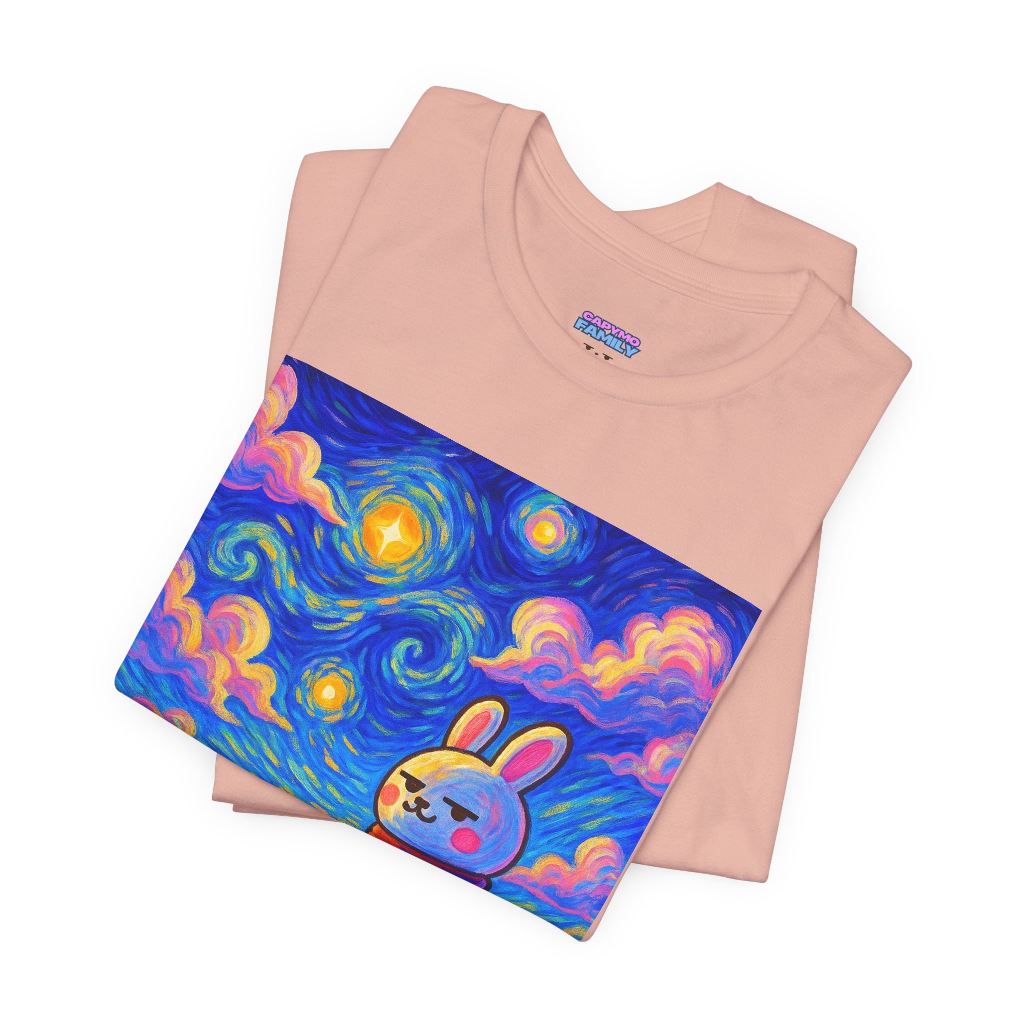 Capymo Family Starry Sky Night Vibrant Bunny Graphic Tee, Fun and Whimsical Short Sleeve Shirt, Perfect for Family Gatherings, Easter, or Everyday Wear