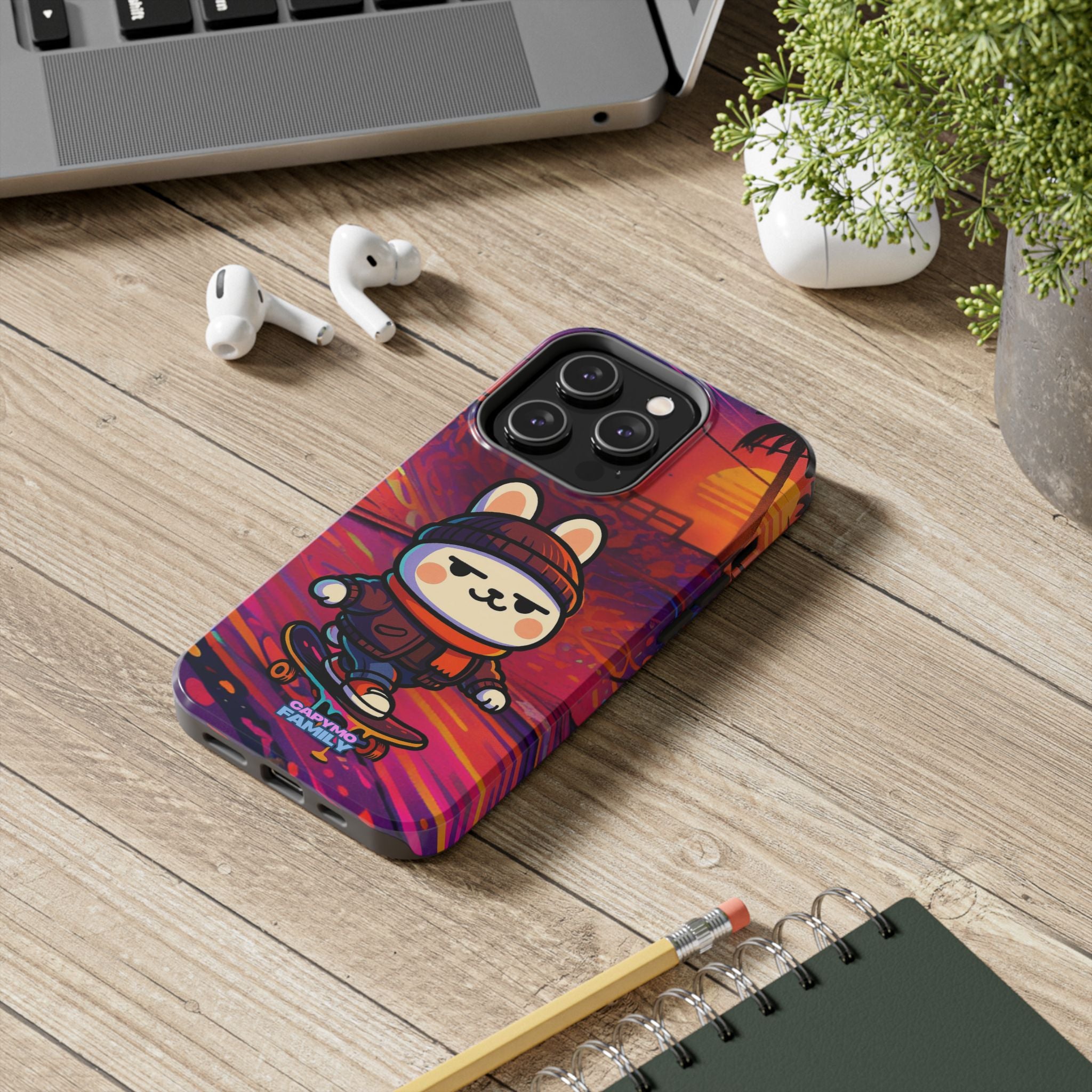 Capymo Family Sunset Skate Bunny Phone Case – Vibrant Skatepark Bunny "Toto" Phone Case