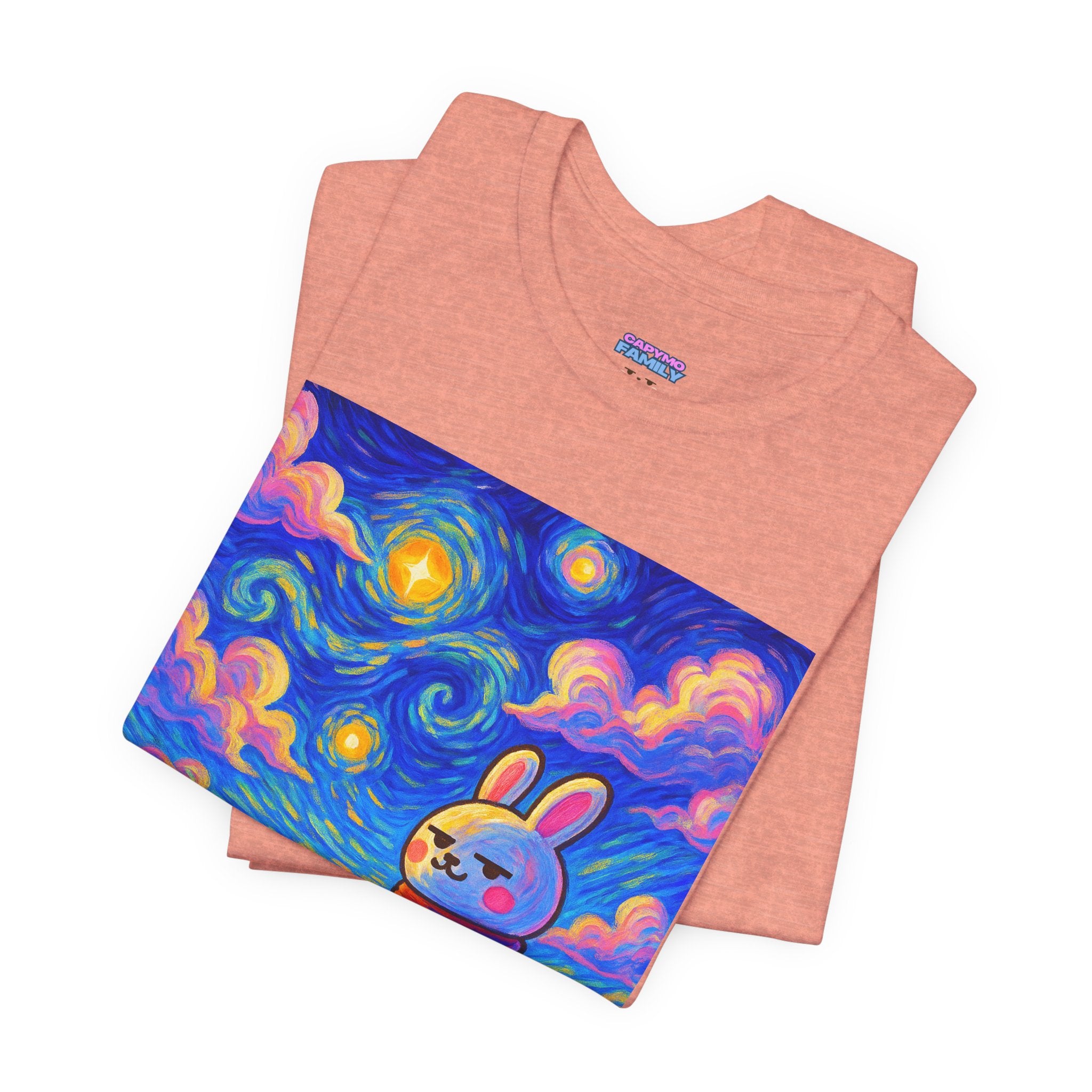 Capymo Family Starry Sky Night Vibrant Bunny Graphic Tee, Fun and Whimsical Short Sleeve Shirt, Perfect for Family Gatherings, Easter, or Everyday Wear