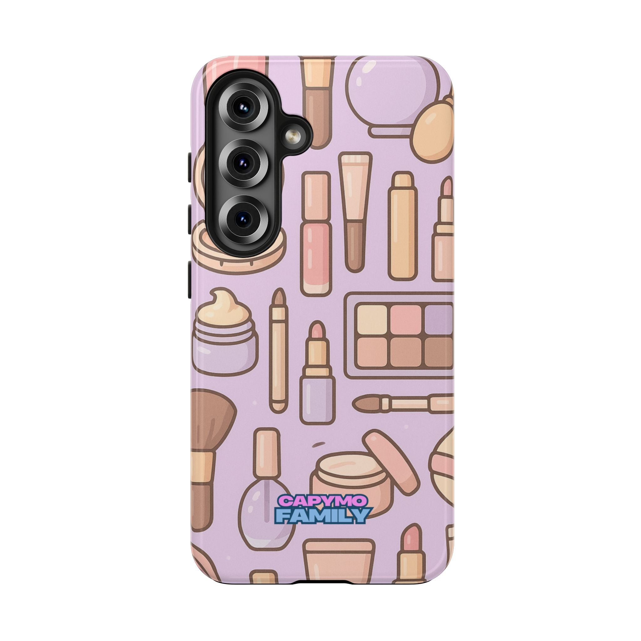 Capymo Family Kawaii Makeup Phone Case – Cute Girly iPhone Cover with Cosmetic Beauty Pattern