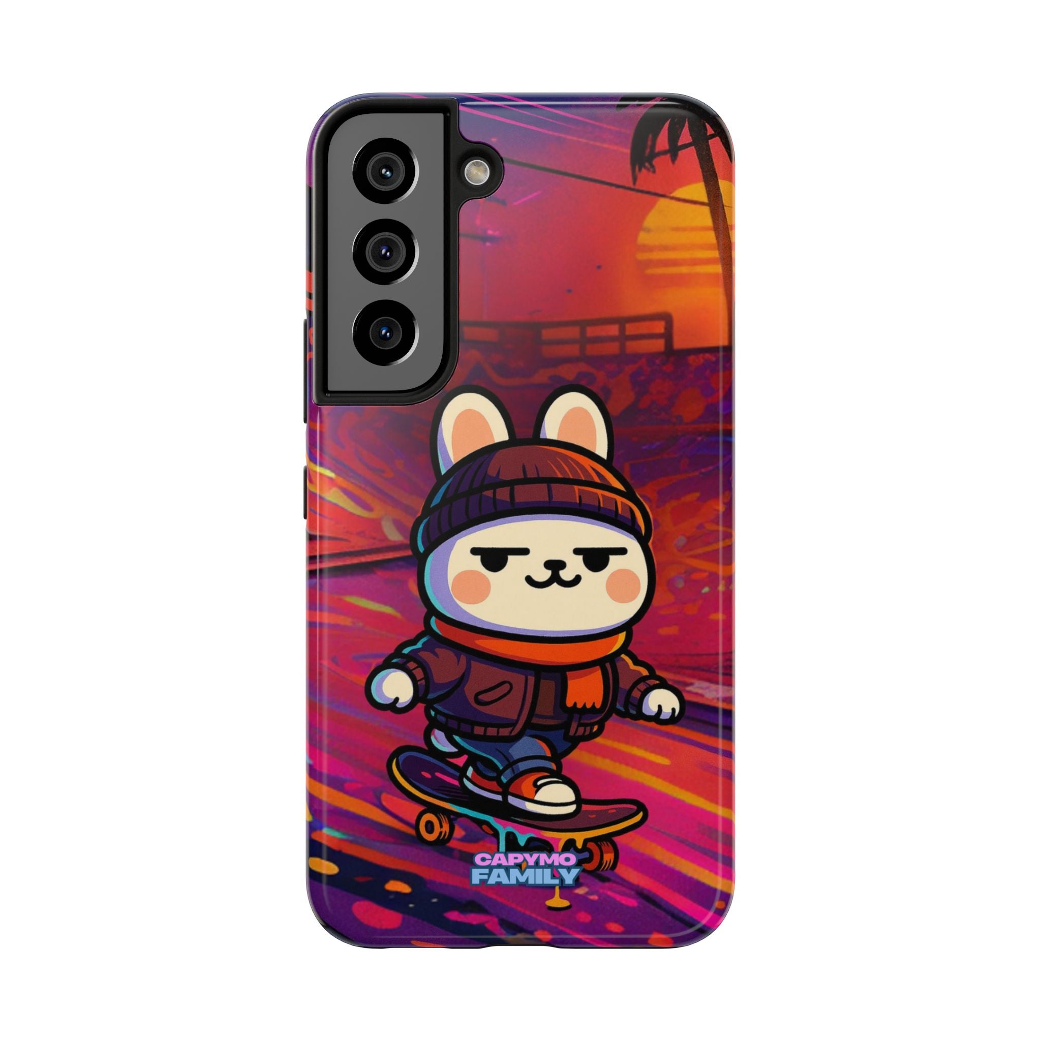 Capymo Family Sunset Skate Bunny Phone Case – Vibrant Skatepark Bunny "Toto" Phone Case