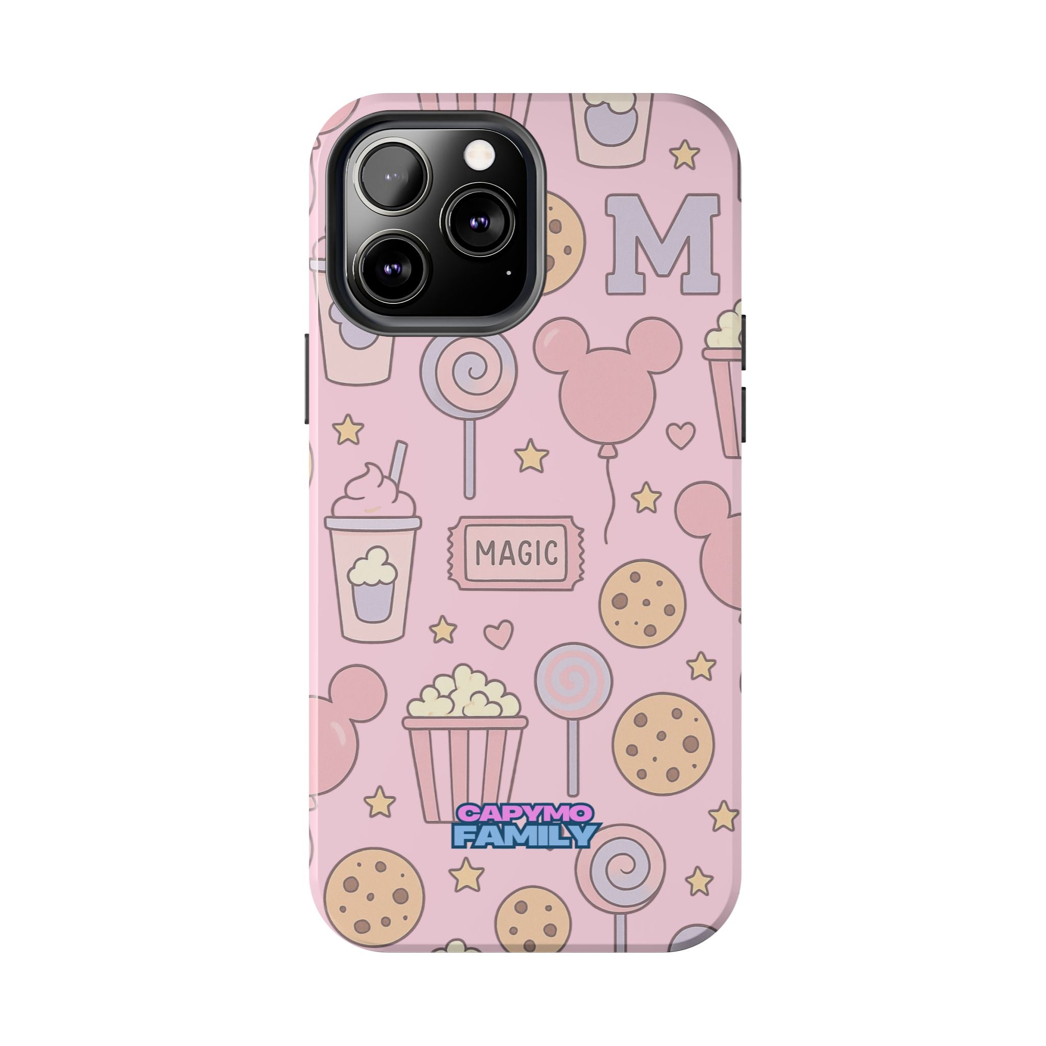 Capymo Family Kawaii Magic Snack Phone Case – Pastel Candy, Popcorn & Cookie Pattern Cover