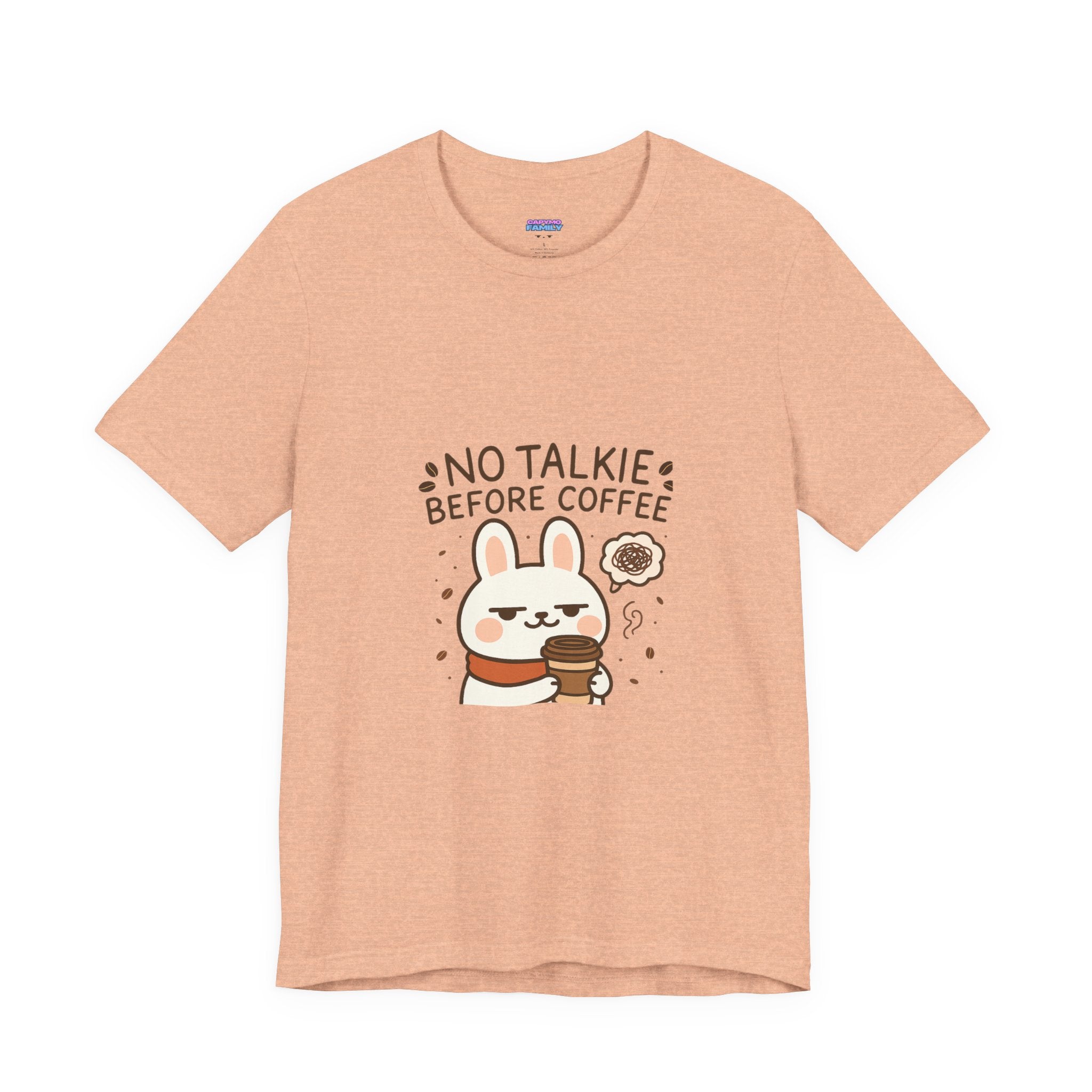 Capymo Family Kawaii Bunny Soft Cotton T-Shirt – "No Talkie Before Coffee" "Toto" The Bunny Cute Tee (Unisex)