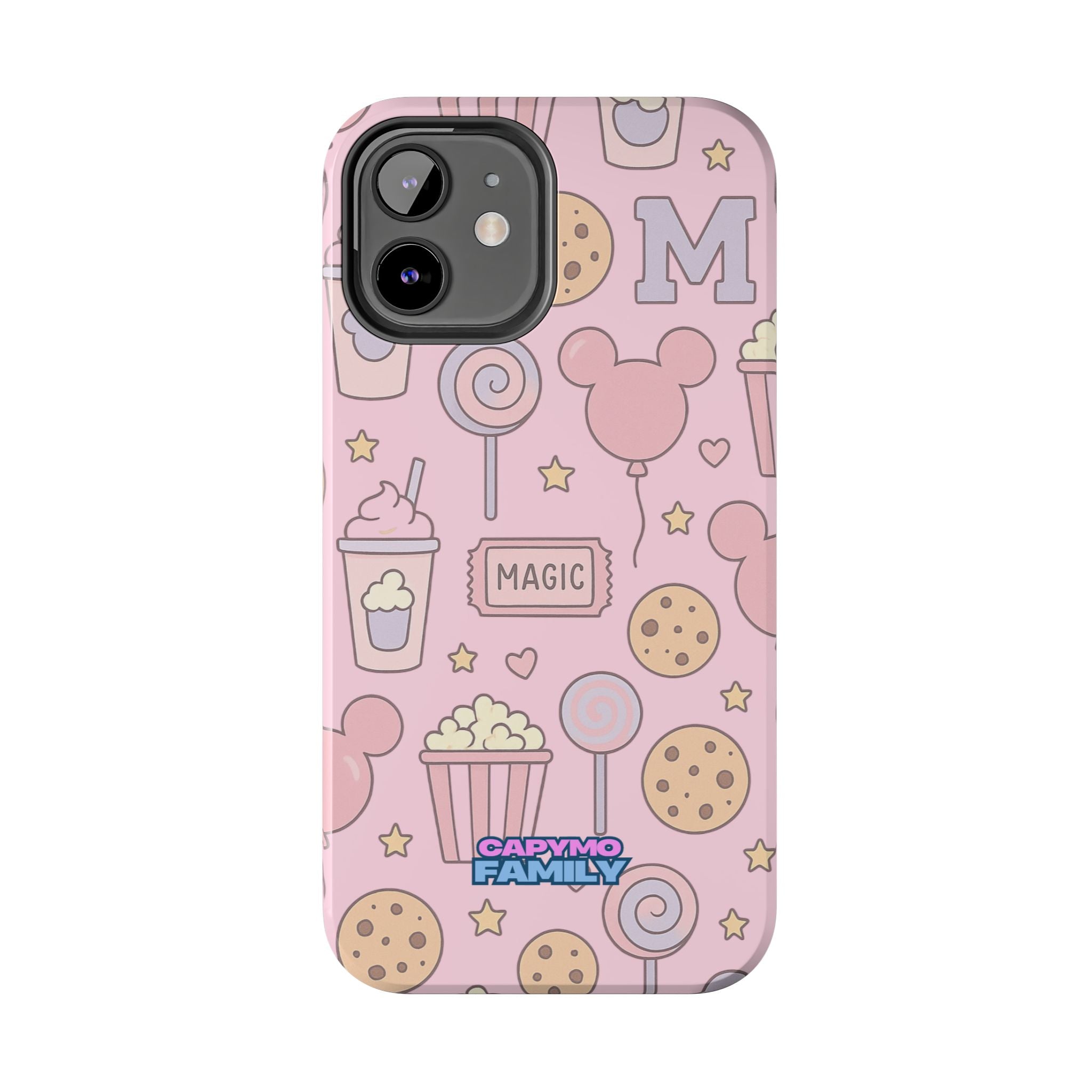 Capymo Family Kawaii Magic Snack Phone Case – Pastel Candy, Popcorn & Cookie Pattern Cover