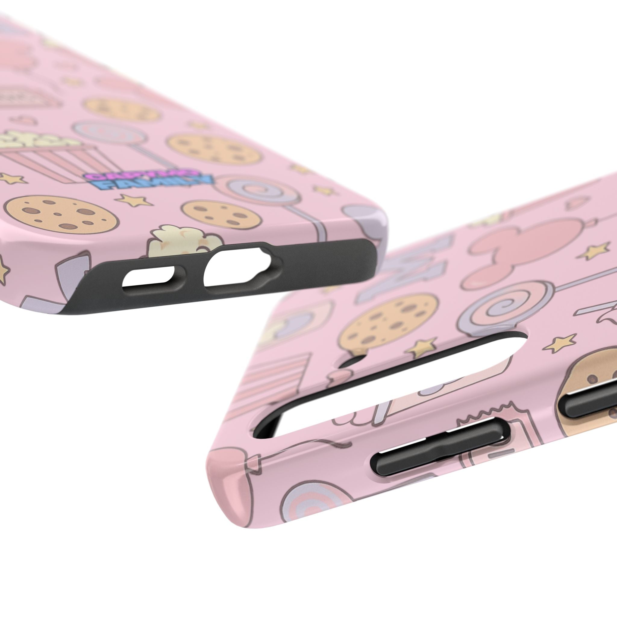 Capymo Family Kawaii Magic Snack Phone Case – Pastel Candy, Popcorn & Cookie Pattern Cover