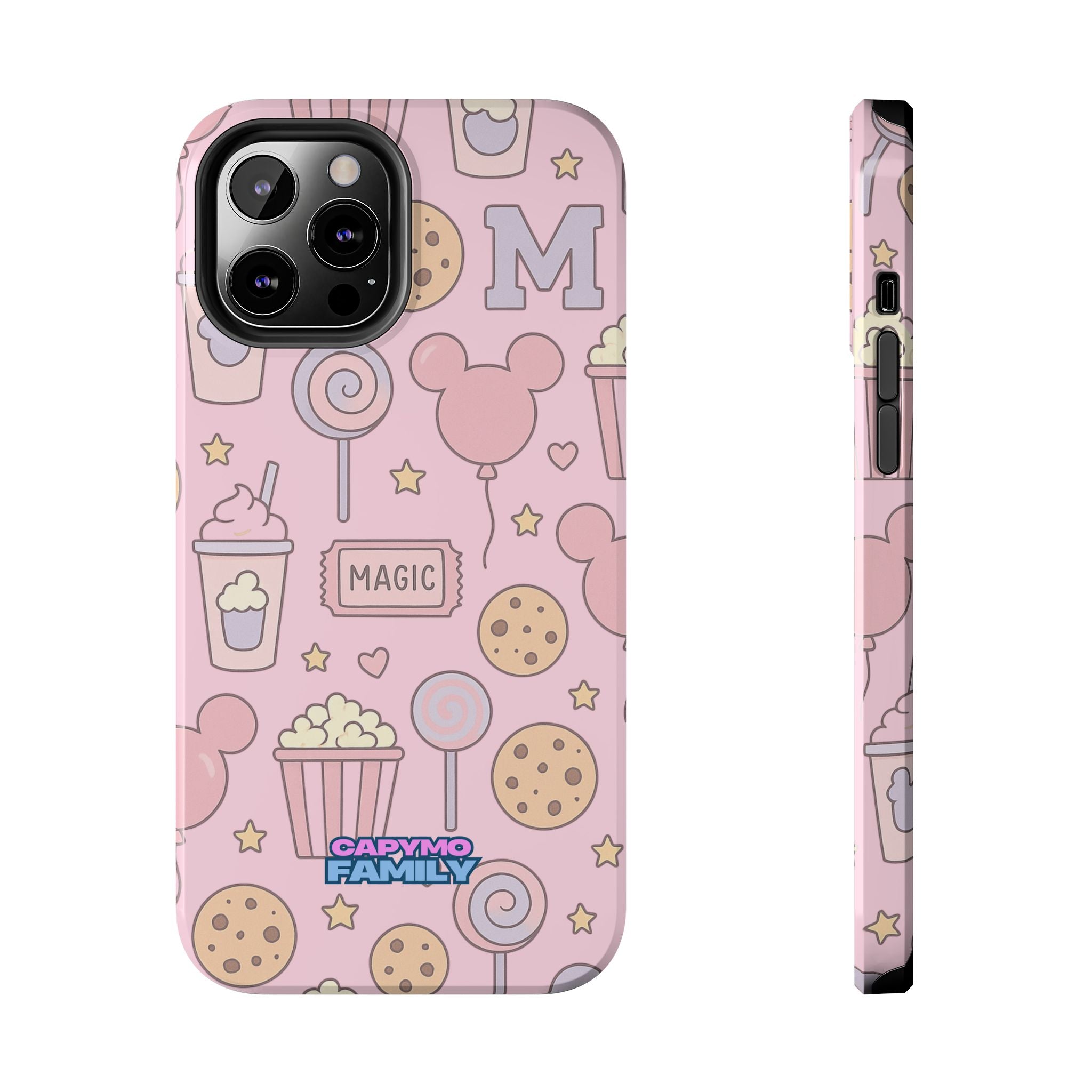 Capymo Family Kawaii Magic Snack Phone Case – Pastel Candy, Popcorn & Cookie Pattern Cover