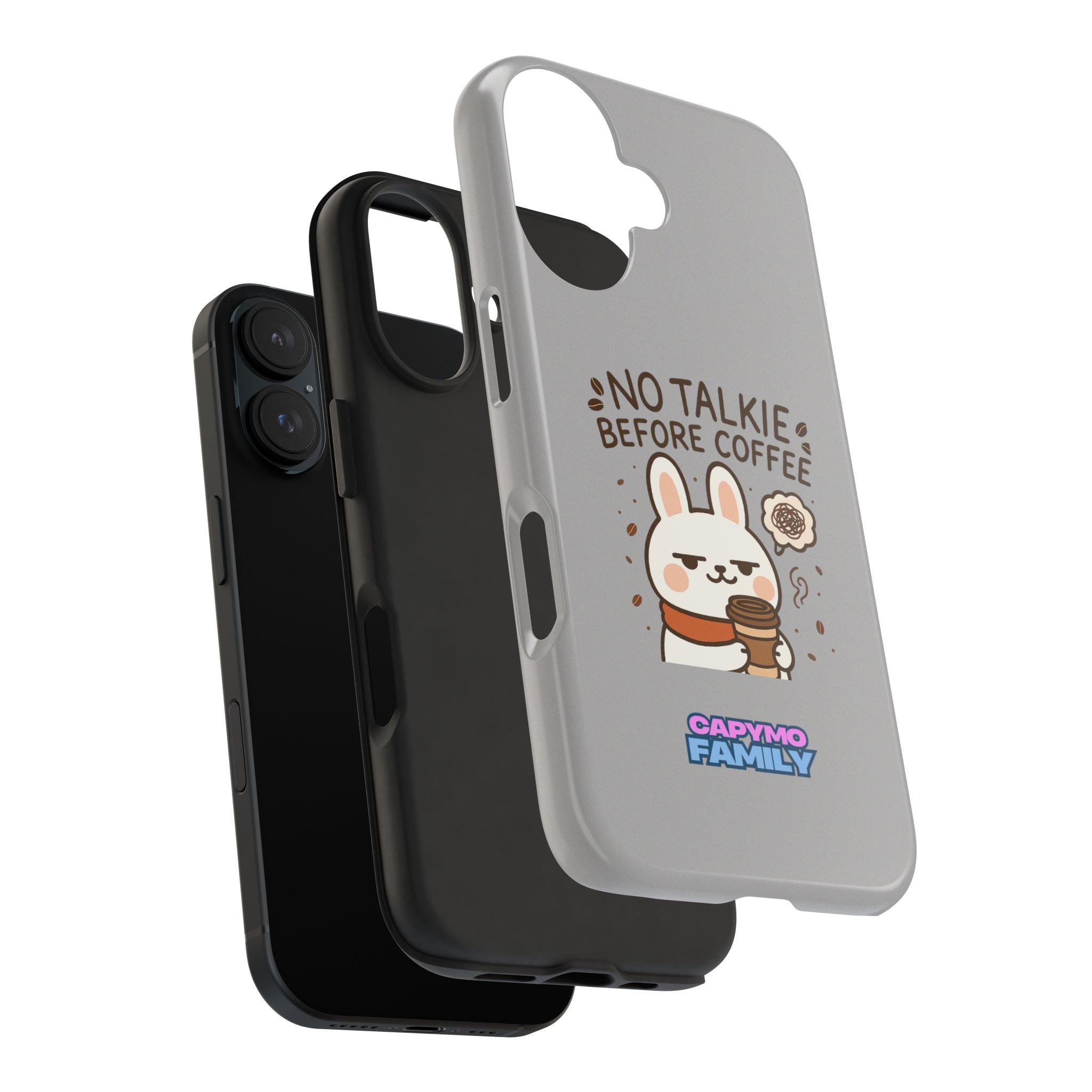 Capymo Family “No Talkie Before Coffee” Phone Case – Grumpy Bunny Morning Mood