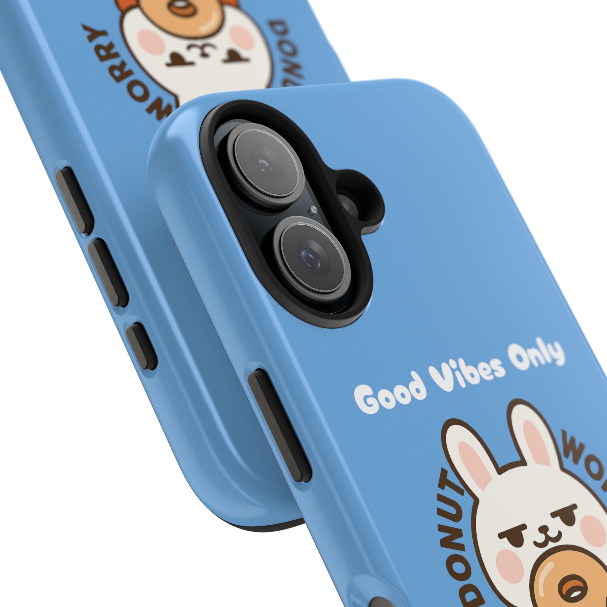 Capymo Family “Donut Worry, Be Soft” Phone Case – Cute Bunny & Donut Positive Vibes Cover