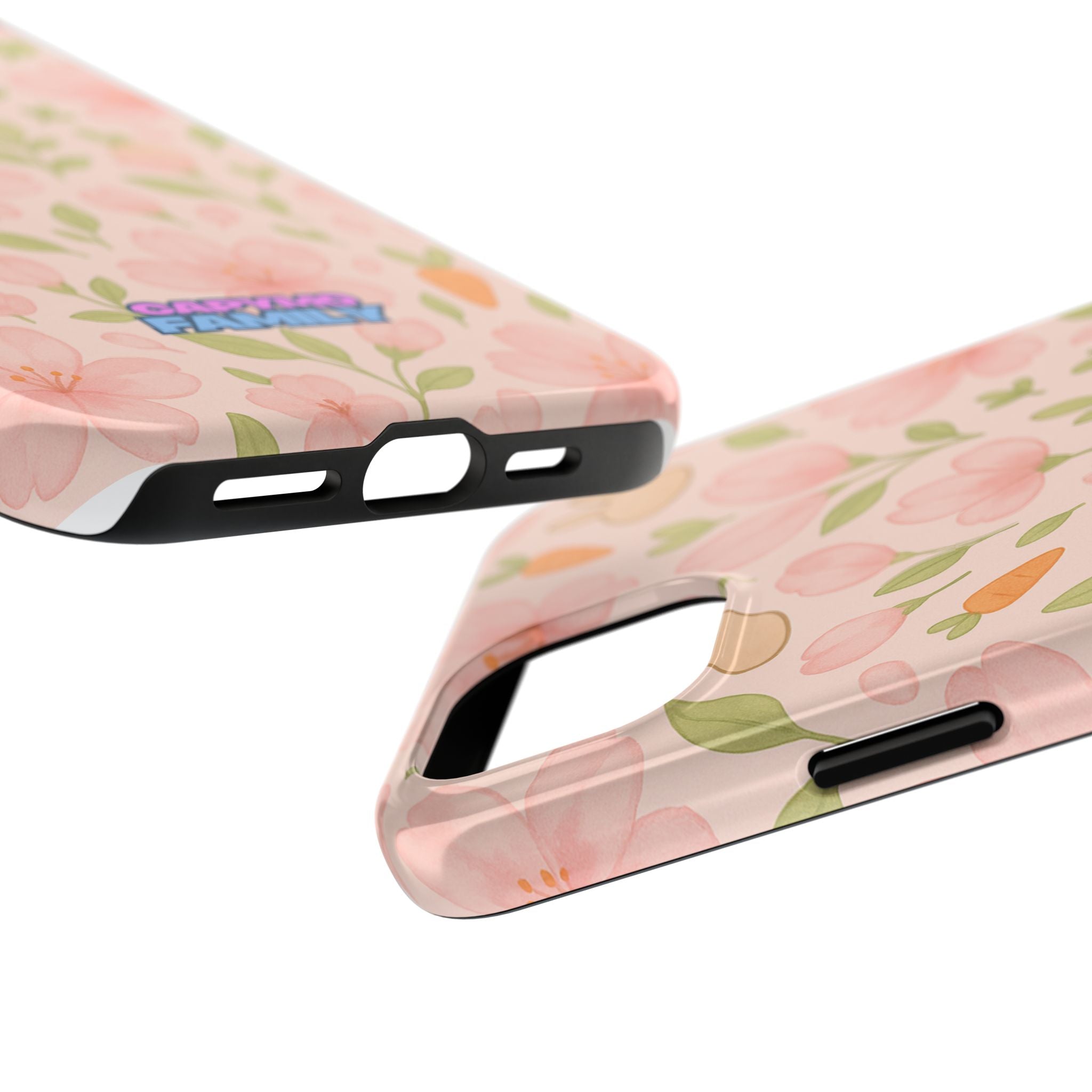 Capymo Family Bunny Blossom Spring Phone Case – Cute Floral iPhone Cover with Carrots & Sakura