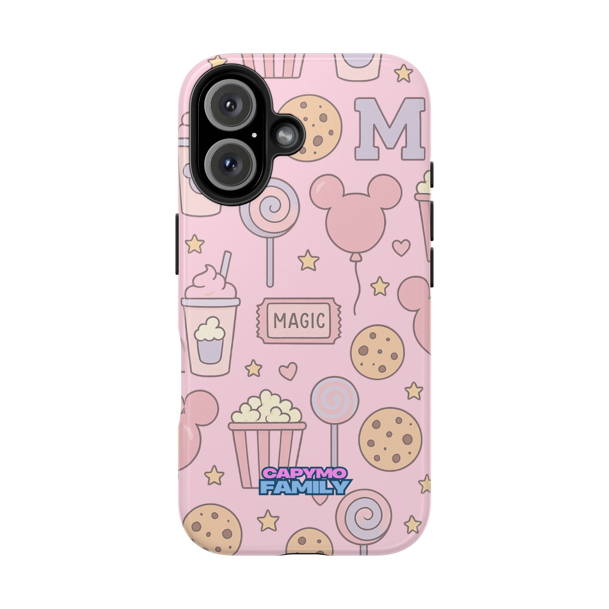 Capymo Family Kawaii Magic Snack Phone Case – Pastel Candy, Popcorn & Cookie Pattern Cover