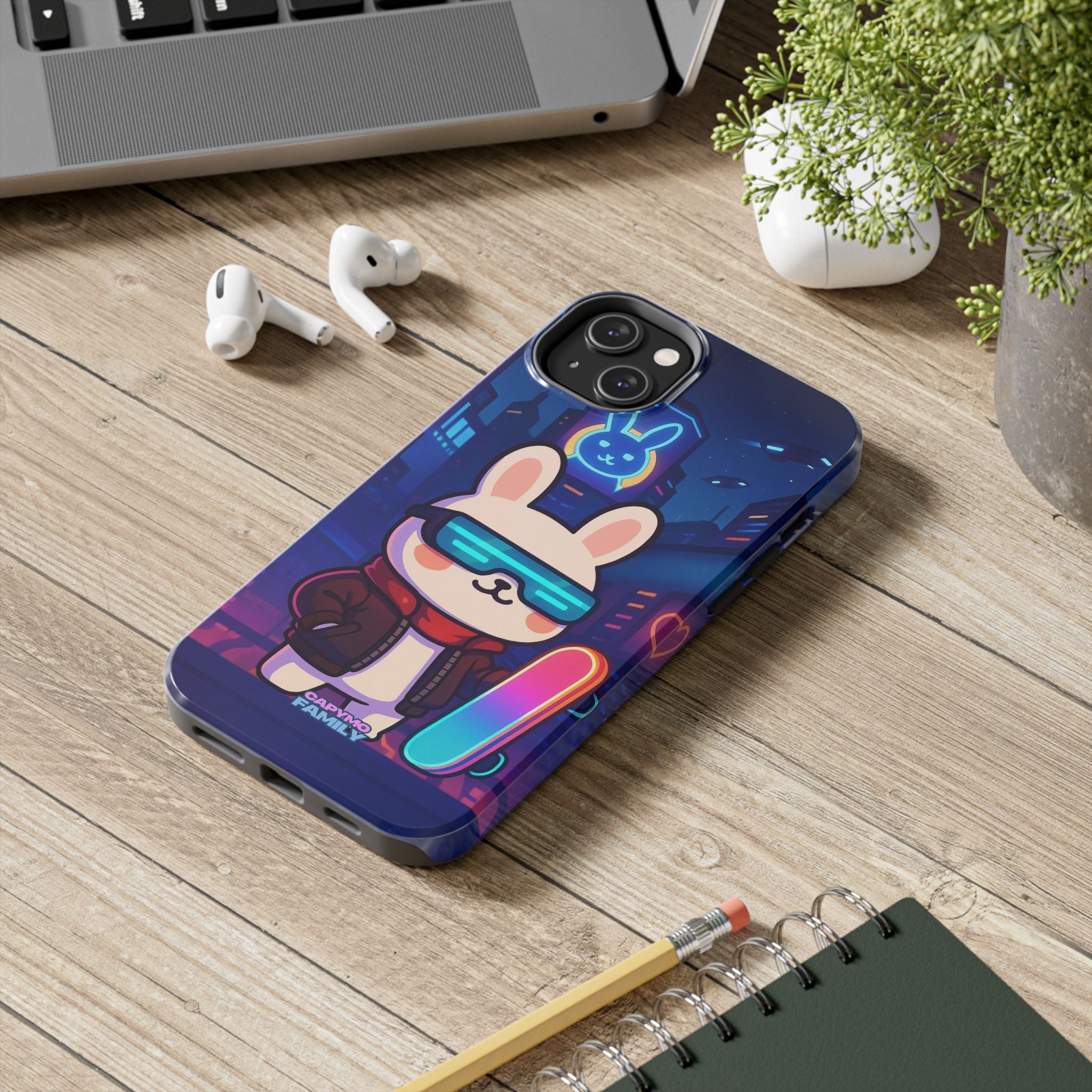 Capymo Family Cute Cartoon Bunny Tough Phone Case –Cyberpunk Bunny "Toto" Phone Case