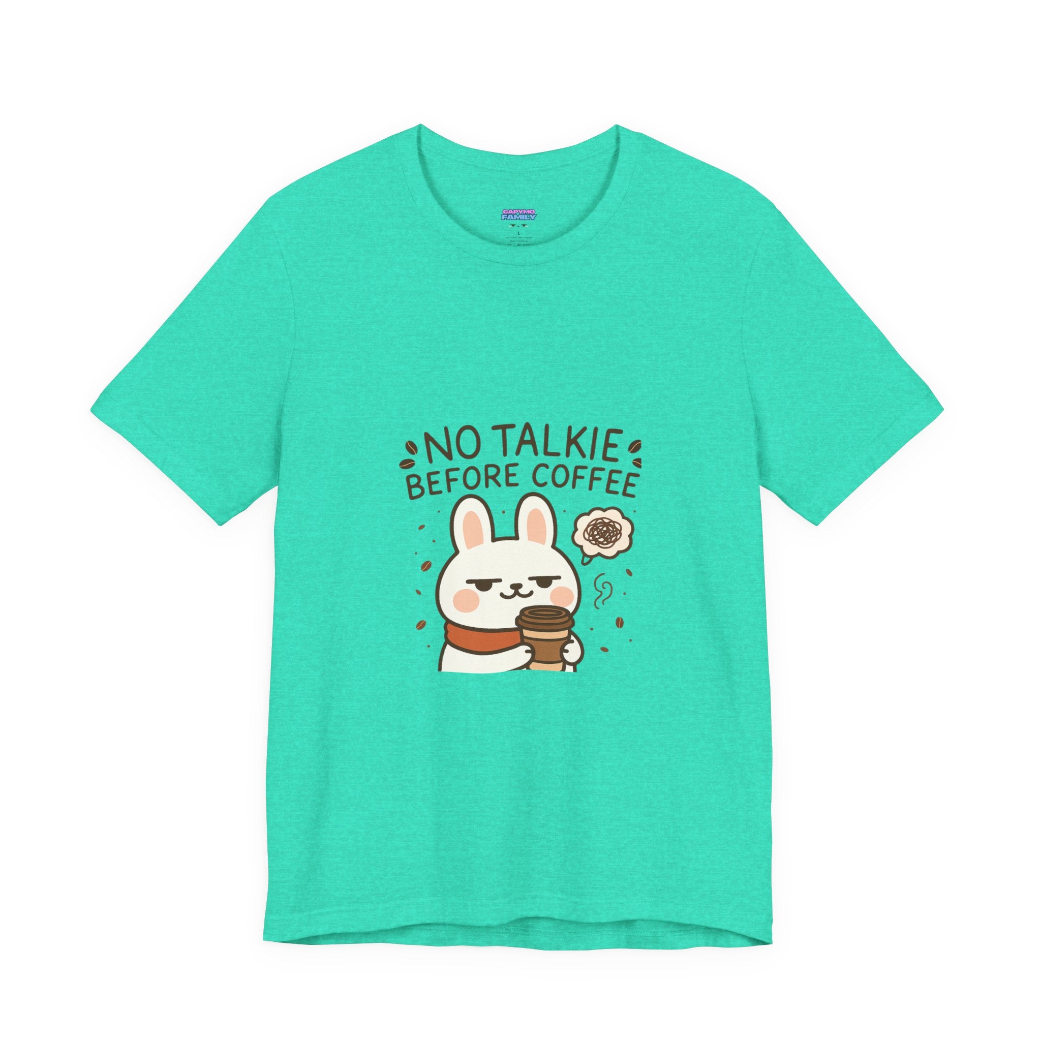 Capymo Family Kawaii Bunny Soft Cotton T-Shirt – "No Talkie Before Coffee" "Toto" The Bunny Cute Tee (Unisex)