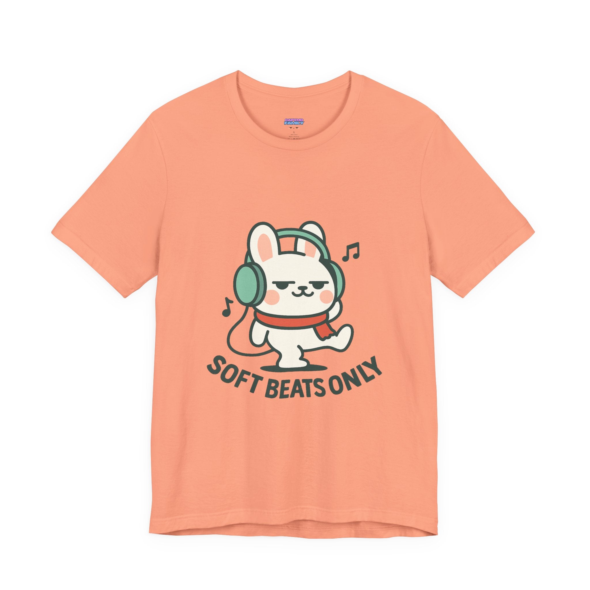 Capymo Family Cute Bunny Music Unisex Tee, Soft Beats Only, Gift for Music Lovers, Relaxed Fit T-Shirt, Animal Lover Apparel, Casual Wear