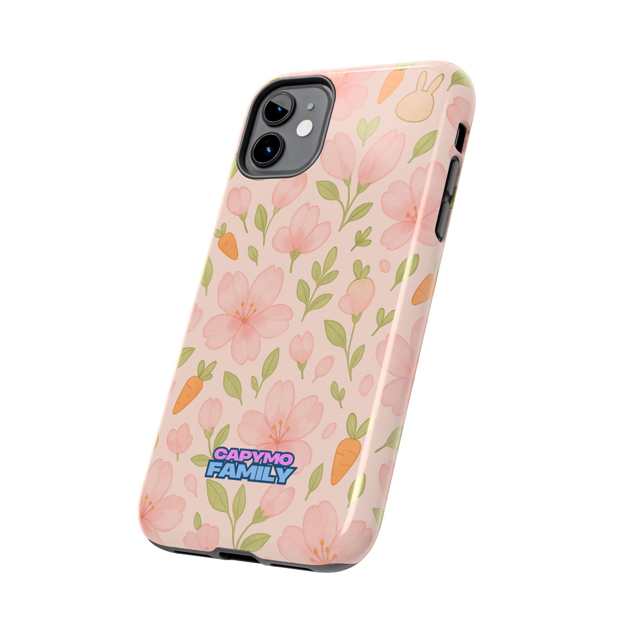 Capymo Family Bunny Blossom Spring Phone Case – Cute Floral iPhone Cover with Carrots & Sakura