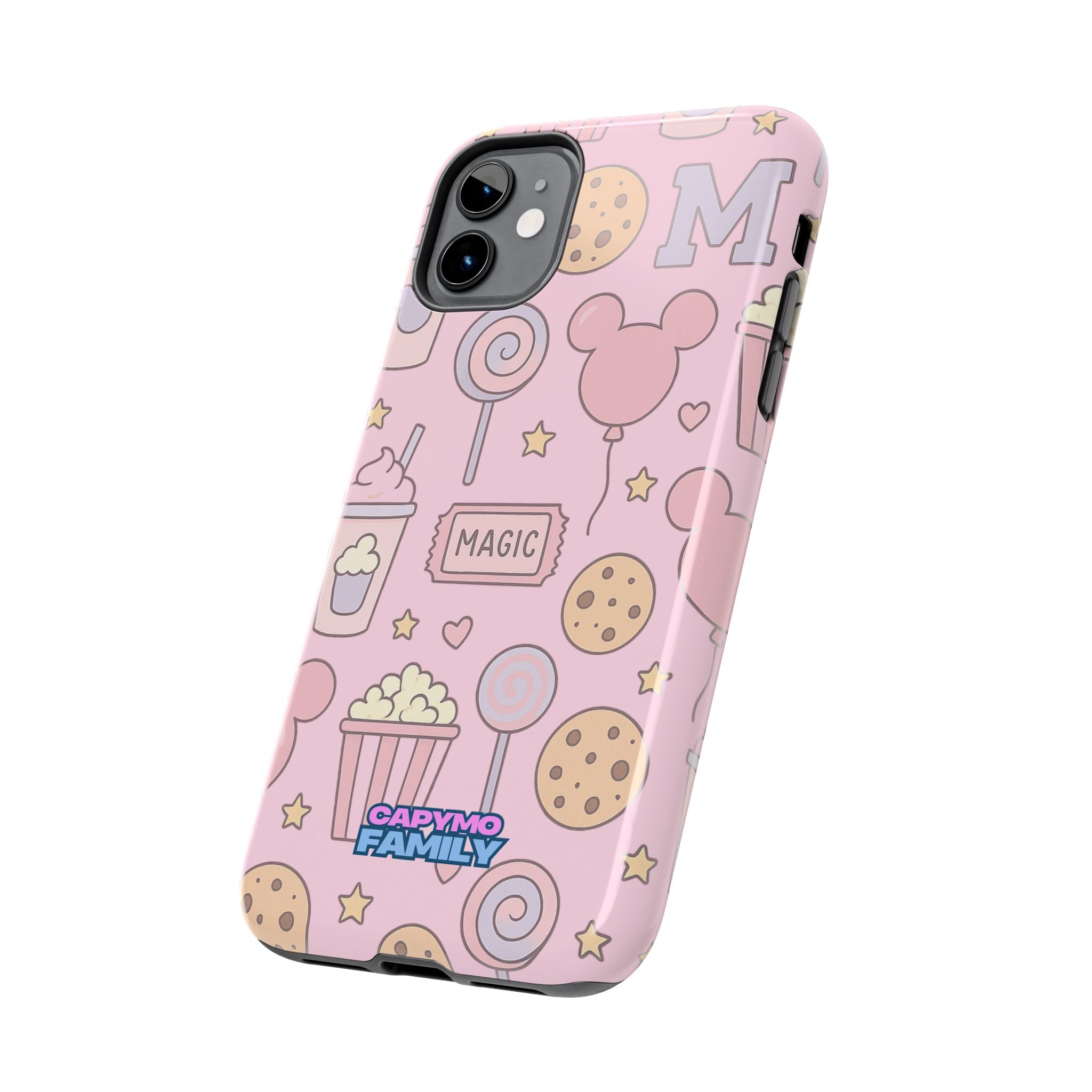 Capymo Family Kawaii Magic Snack Phone Case – Pastel Candy, Popcorn & Cookie Pattern Cover