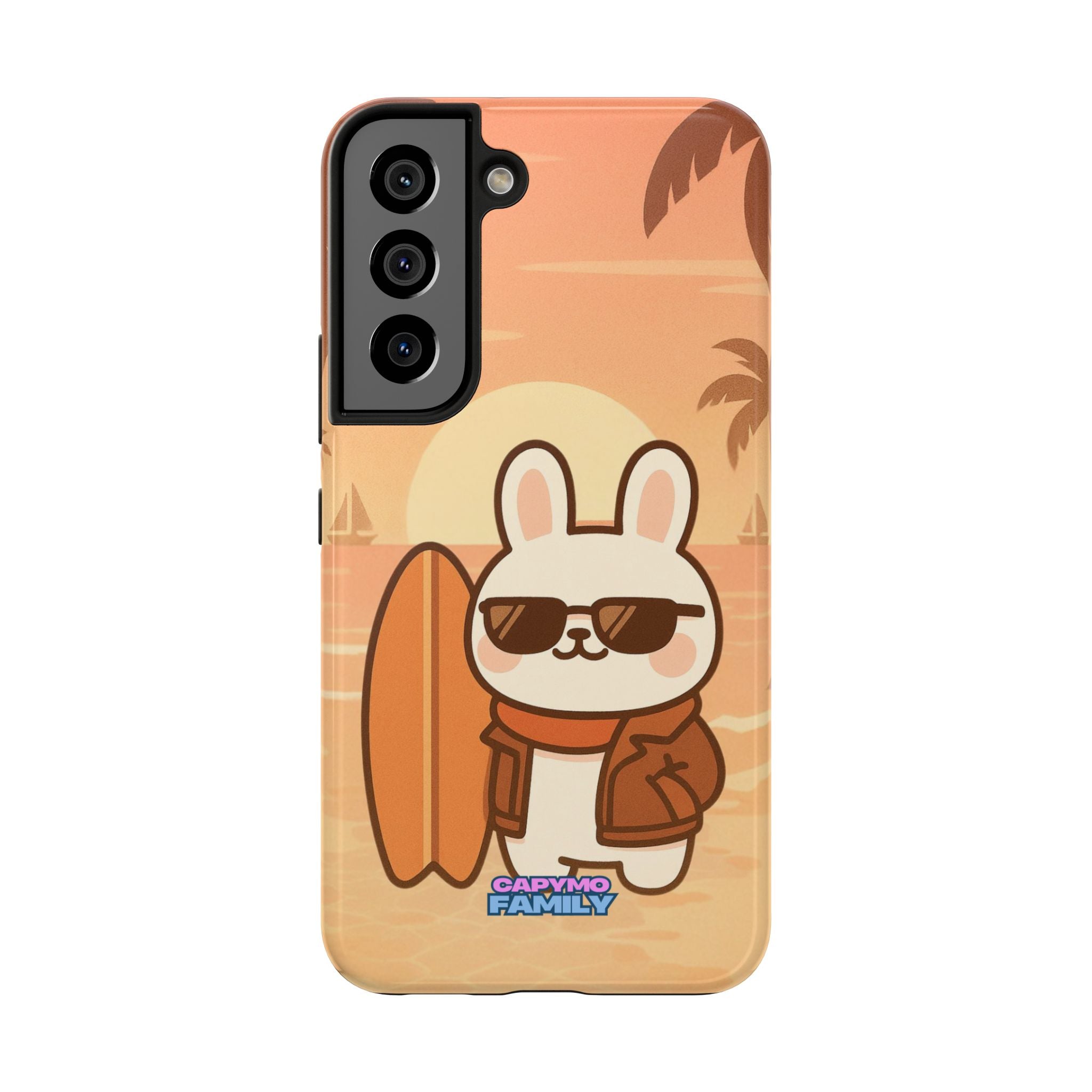 Capymo Family Sunset Surf Bunny Phone Case – Tropical Beach Skateboard Bunny "Toto" Phone Case