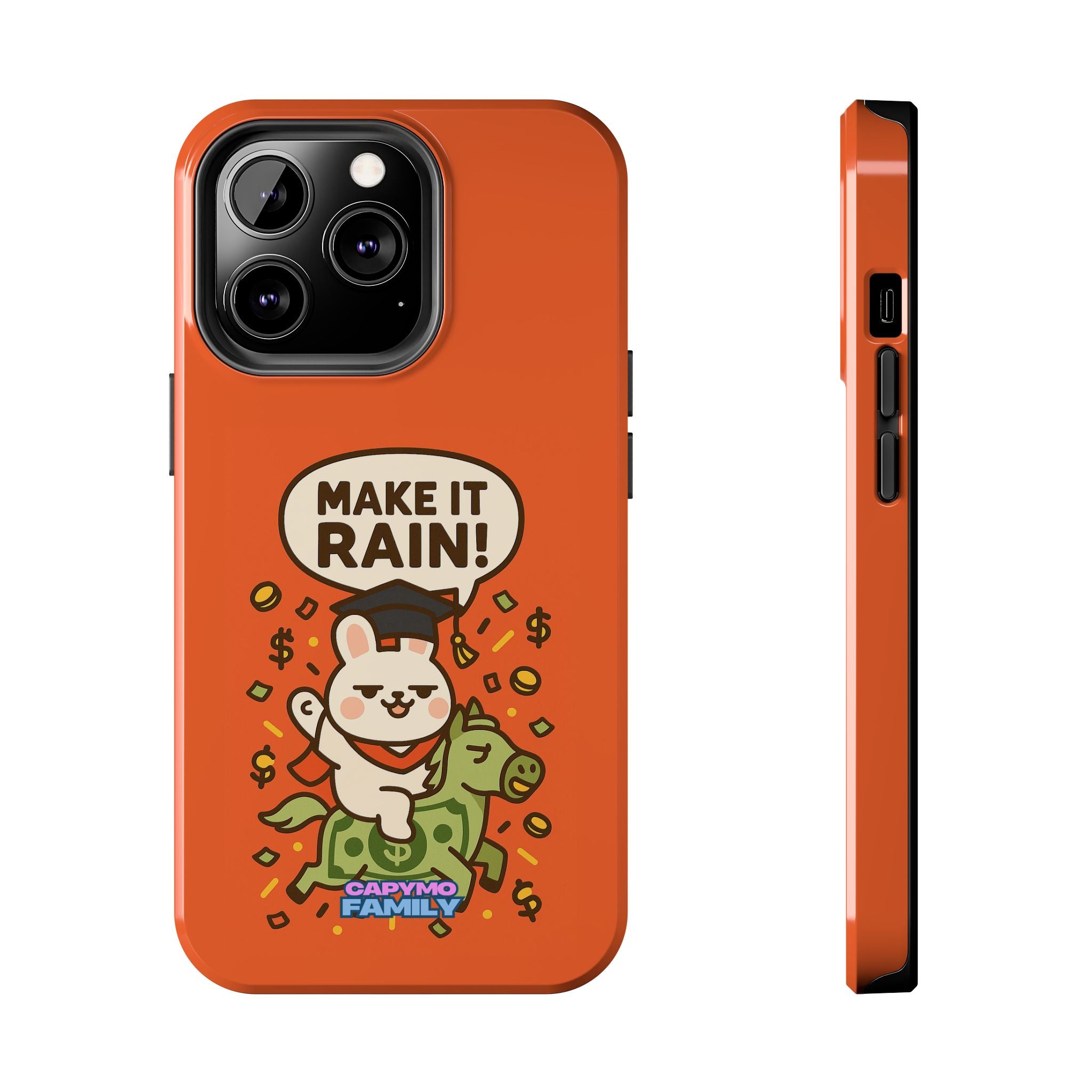 Capymo Family Playful Cute Cartoon Bunny Tough Phone Case –"Make It Rain" Bunny "Toto" Phone Case