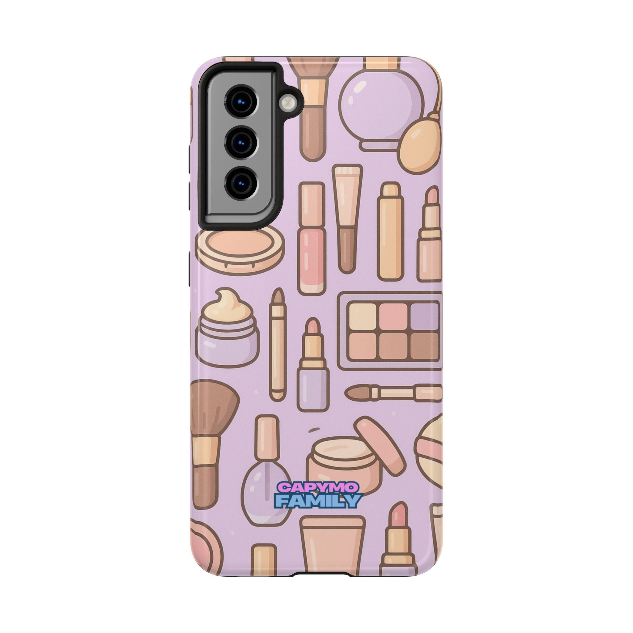 Capymo Family Kawaii Makeup Phone Case – Cute Girly iPhone Cover with Cosmetic Beauty Pattern