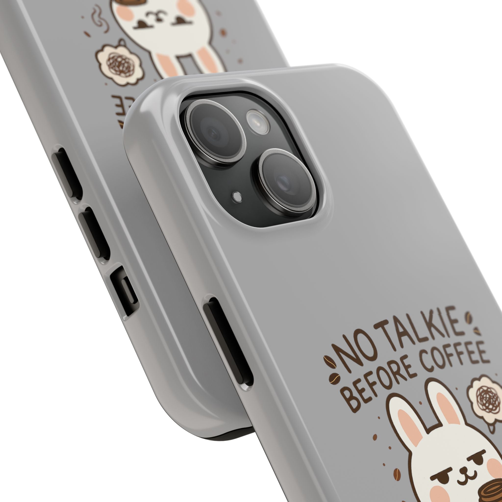 Capymo Family “No Talkie Before Coffee” Phone Case – Grumpy Bunny Morning Mood