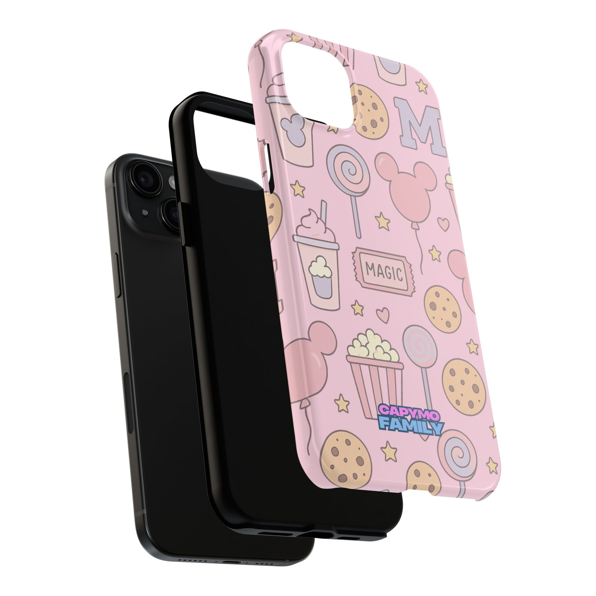 Capymo Family Kawaii Magic Snack Phone Case – Pastel Candy, Popcorn & Cookie Pattern Cover