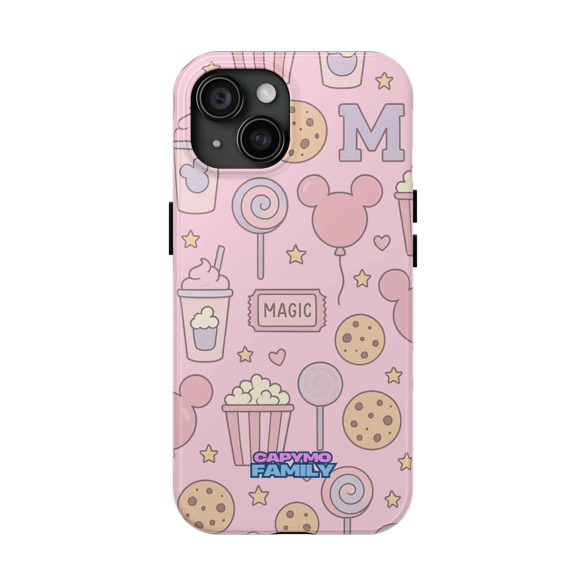 Capymo Family Kawaii Magic Snack Phone Case – Pastel Candy, Popcorn & Cookie Pattern Cover