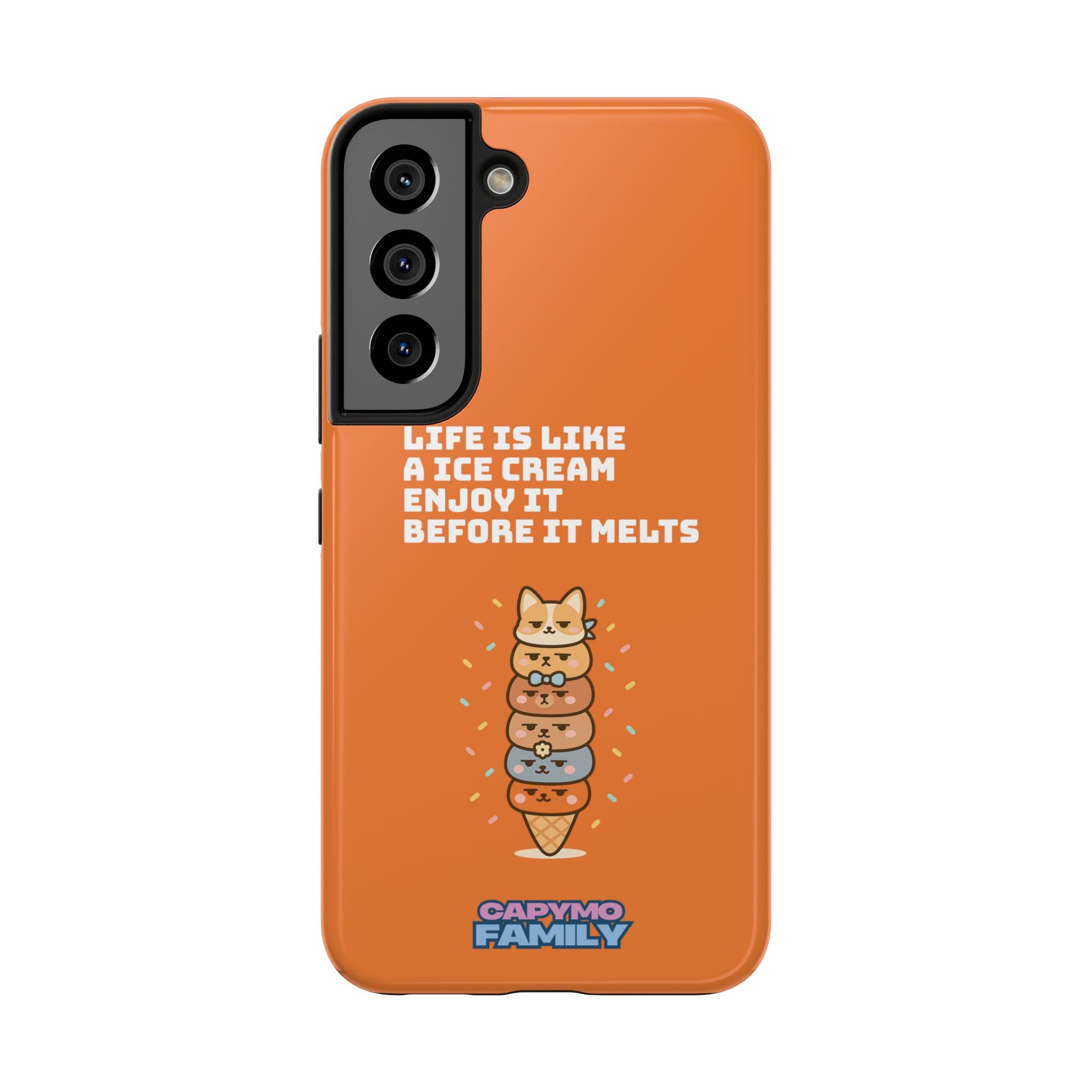 Capymo Family Ice Cream Cat Quote Phone Case – Cute Orange iPhone Cover with Motivational Saying