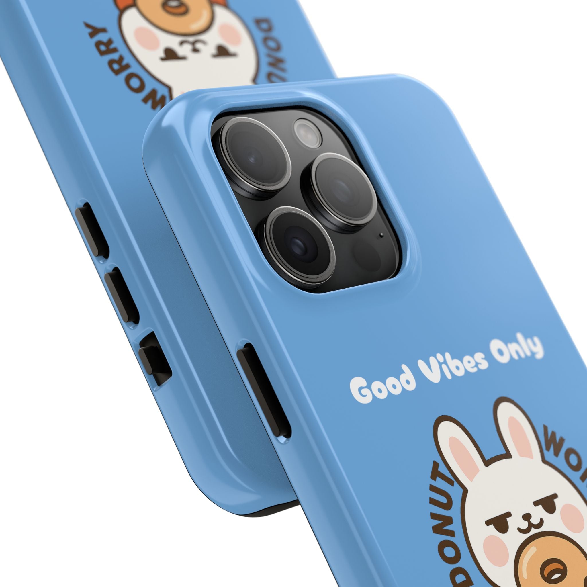 Capymo Family “Donut Worry, Be Soft” Phone Case – Cute Bunny & Donut Positive Vibes Cover