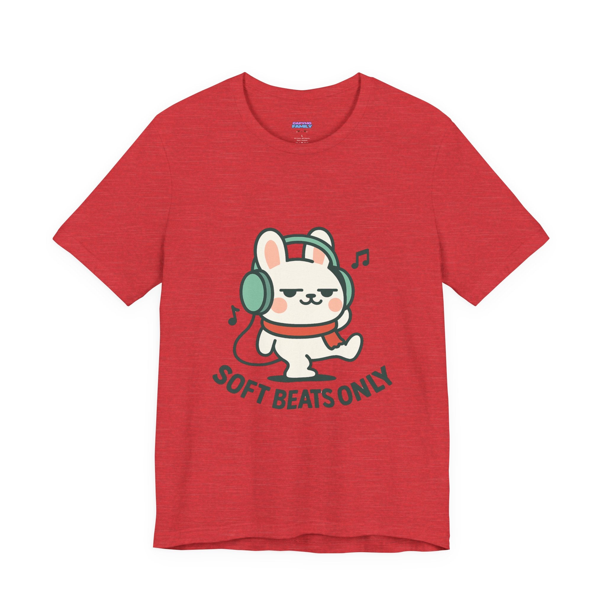 Capymo Family Cute Bunny Music Unisex Tee, Soft Beats Only, Gift for Music Lovers, Relaxed Fit T-Shirt, Animal Lover Apparel, Casual Wear