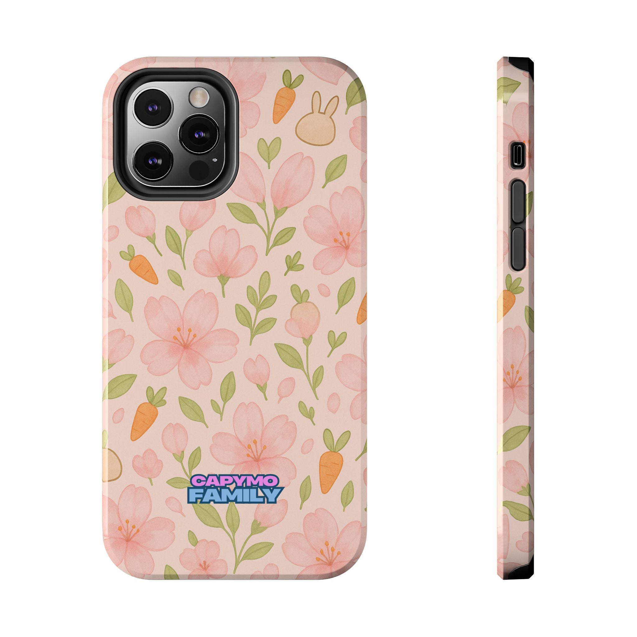 Capymo Family Bunny Blossom Spring Phone Case – Cute Floral iPhone Cover with Carrots & Sakura