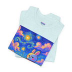 Capymo Family Starry Sky Night Vibrant Bunny Graphic Tee, Fun and Whimsical Short Sleeve Shirt, Perfect for Family Gatherings, Easter, or Everyday Wear