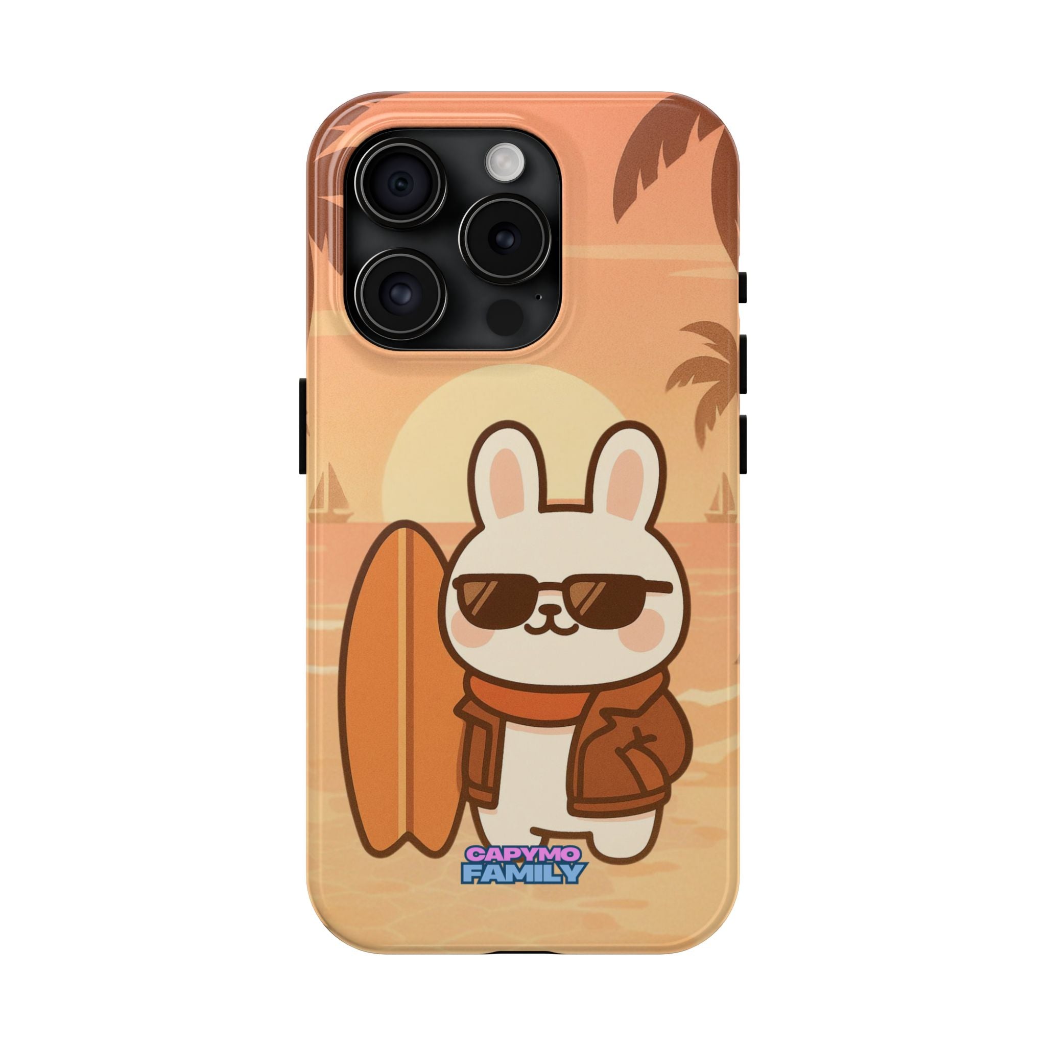 Capymo Family Sunset Surf Bunny Phone Case – Tropical Beach Skateboard Bunny "Toto" Phone Case