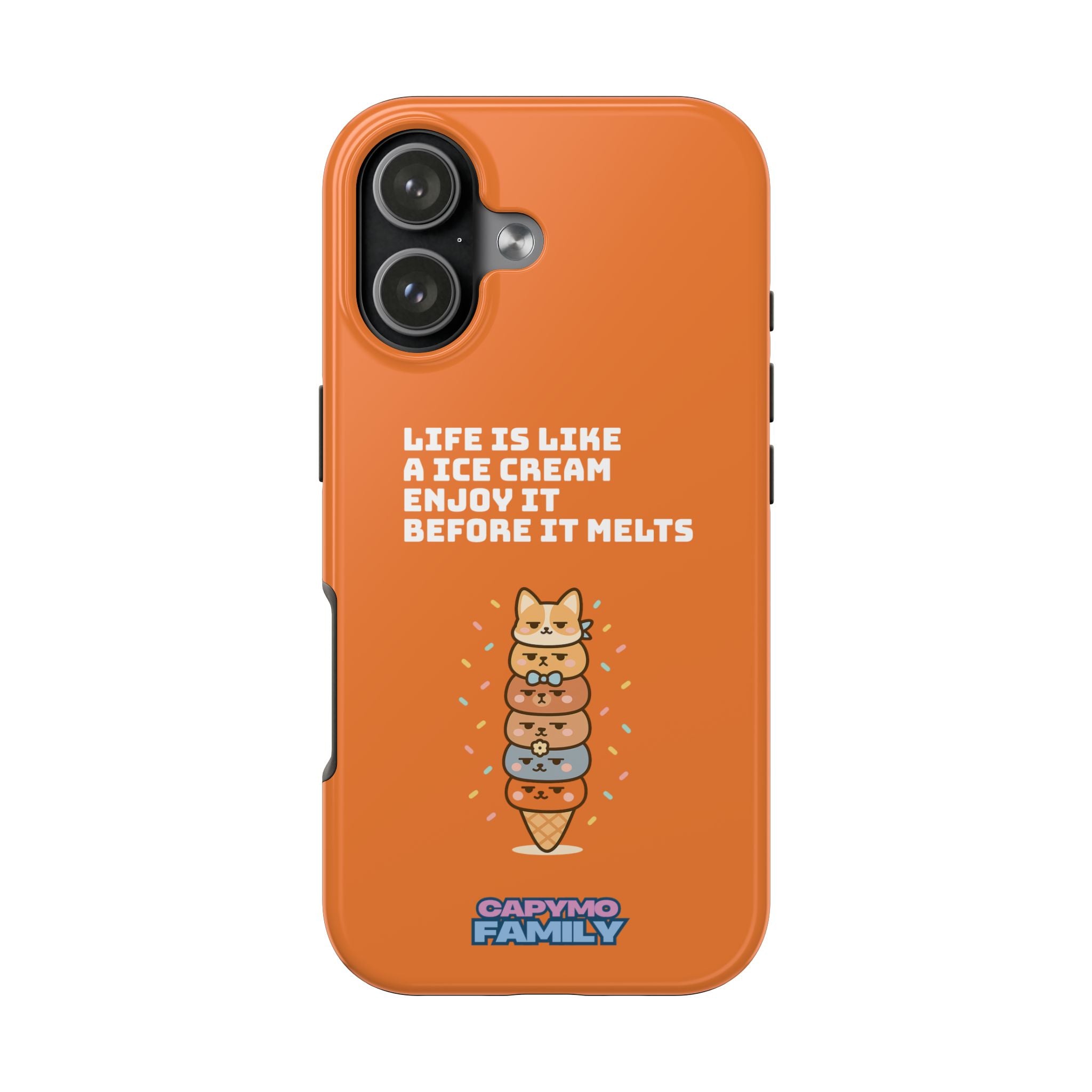 Capymo Family Ice Cream Cat Quote Phone Case – Cute Orange iPhone Cover with Motivational Saying