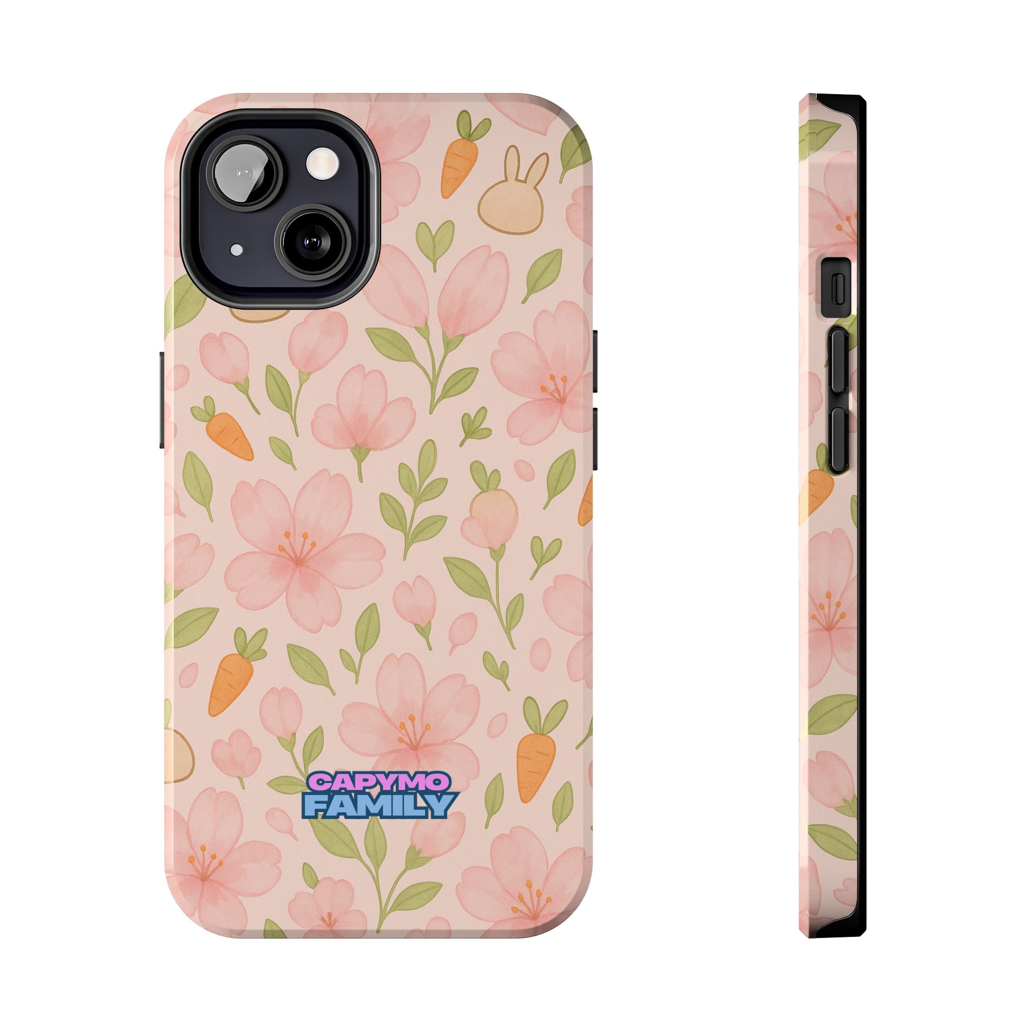 Capymo Family Bunny Blossom Spring Phone Case – Cute Floral iPhone Cover with Carrots & Sakura