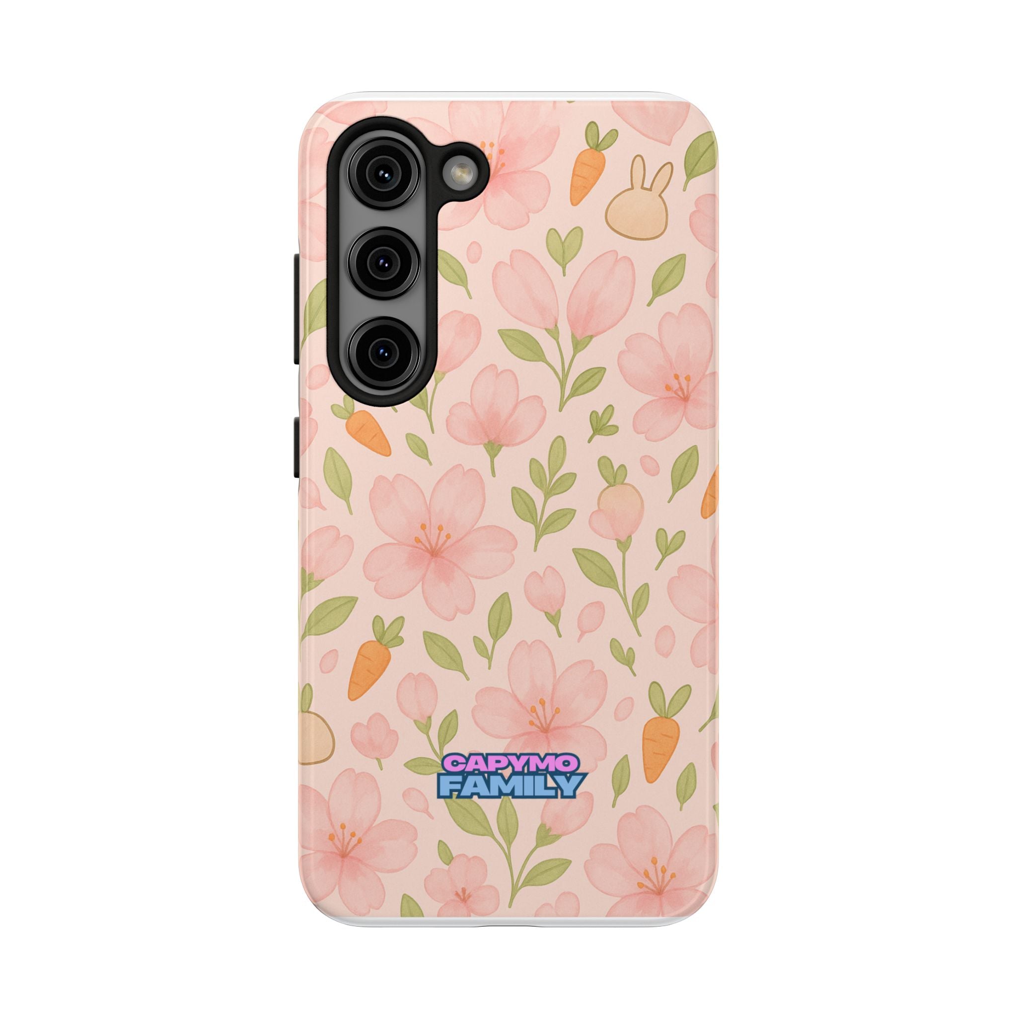 Capymo Family Bunny Blossom Spring Phone Case – Cute Floral iPhone Cover with Carrots & Sakura