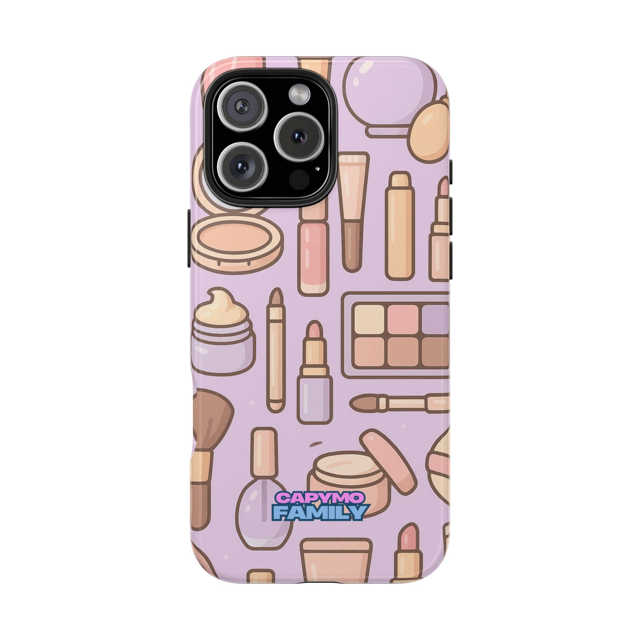 Capymo Family Kawaii Makeup Phone Case – Cute Girly iPhone Cover with Cosmetic Beauty Pattern