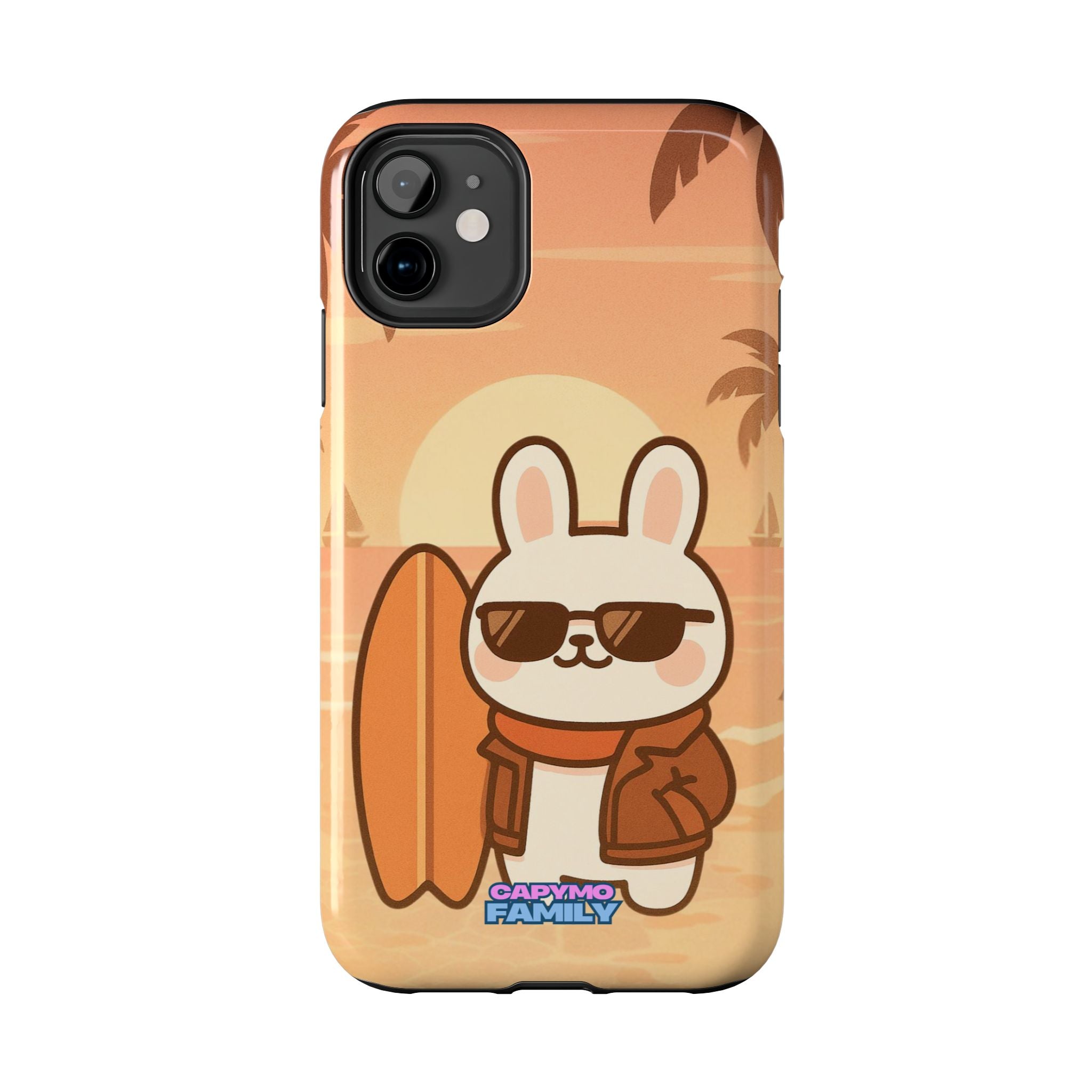 Capymo Family Sunset Surf Bunny Phone Case – Tropical Beach Skateboard Bunny "Toto" Phone Case