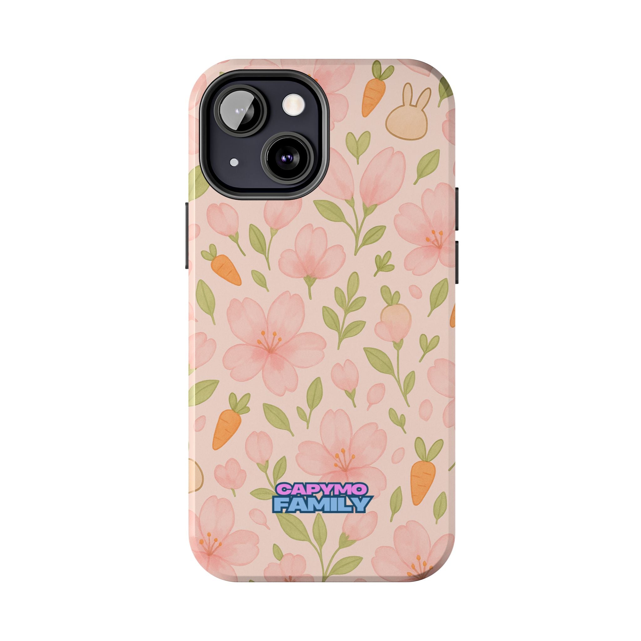 Capymo Family Bunny Blossom Spring Phone Case – Cute Floral iPhone Cover with Carrots & Sakura