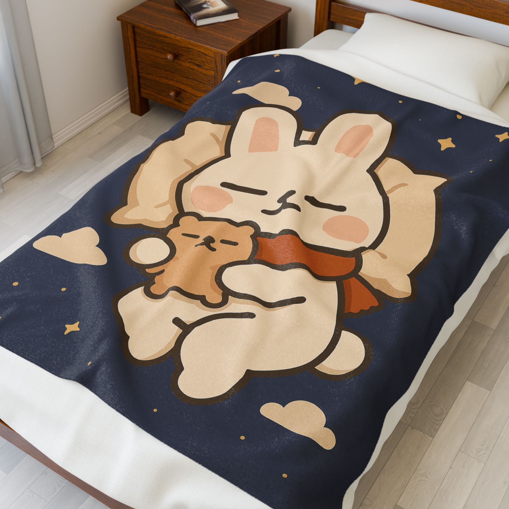 Velveteen Plush Blanket - Toto Sleeping Bunny Cartoon Cozy Throw, All Ages, Soft Kids Bedspread, Warm Lap Cover, Decorative Sofa Blanket