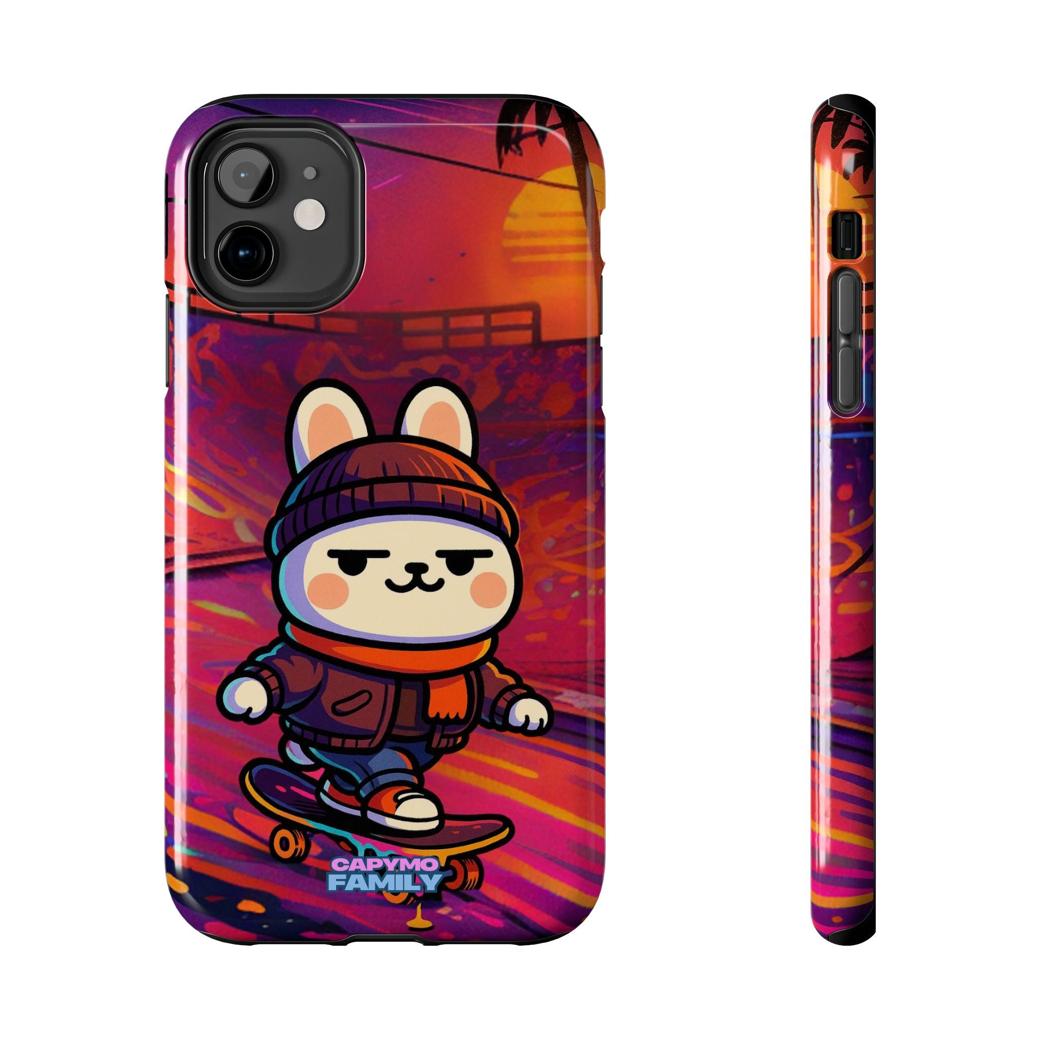 Capymo Family Sunset Skate Bunny Phone Case – Vibrant Skatepark Bunny "Toto" Phone Case