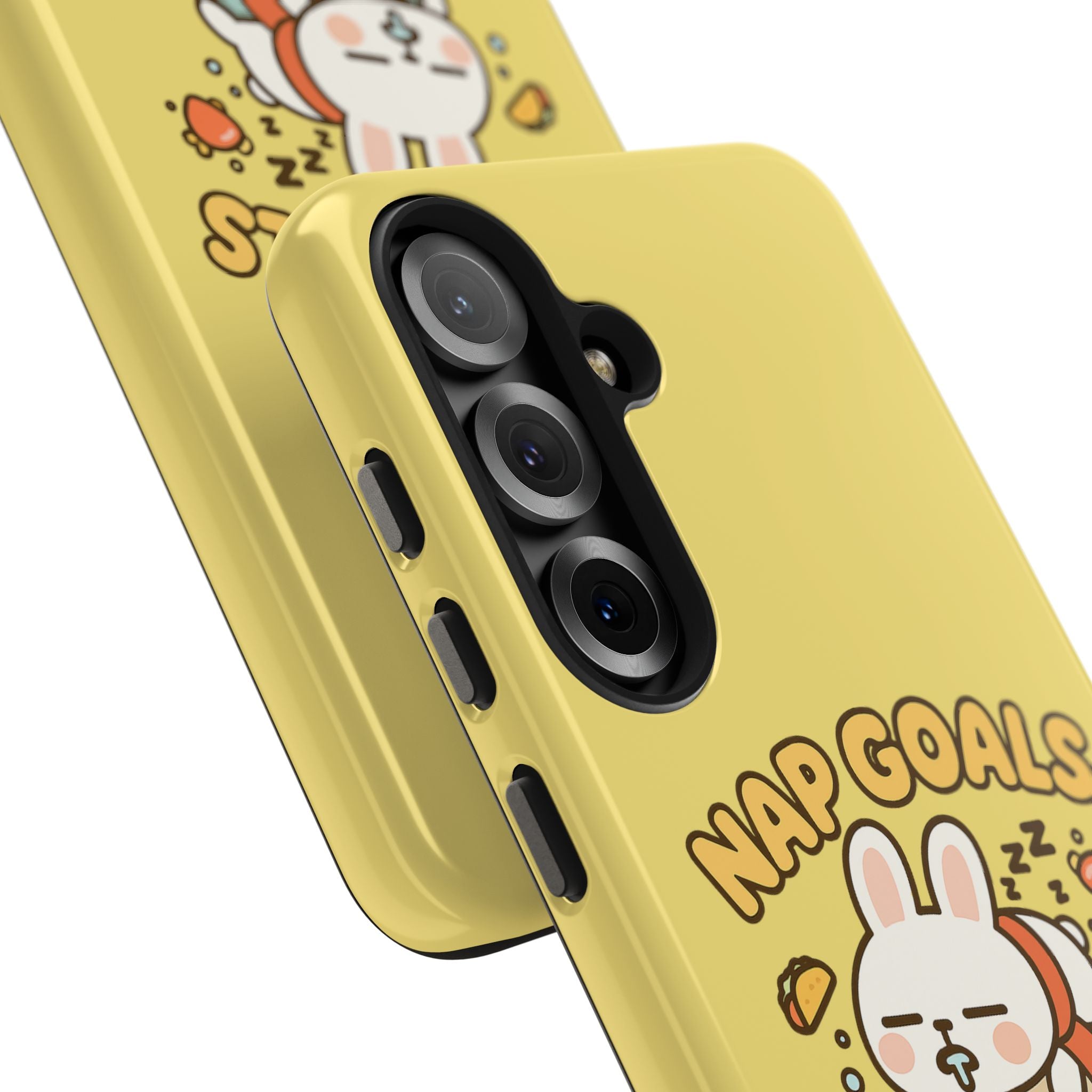 Capymo Family “Nap Goals” Phone Case – Cute Bunny Toto Sleeping on Alarm Clock Cover