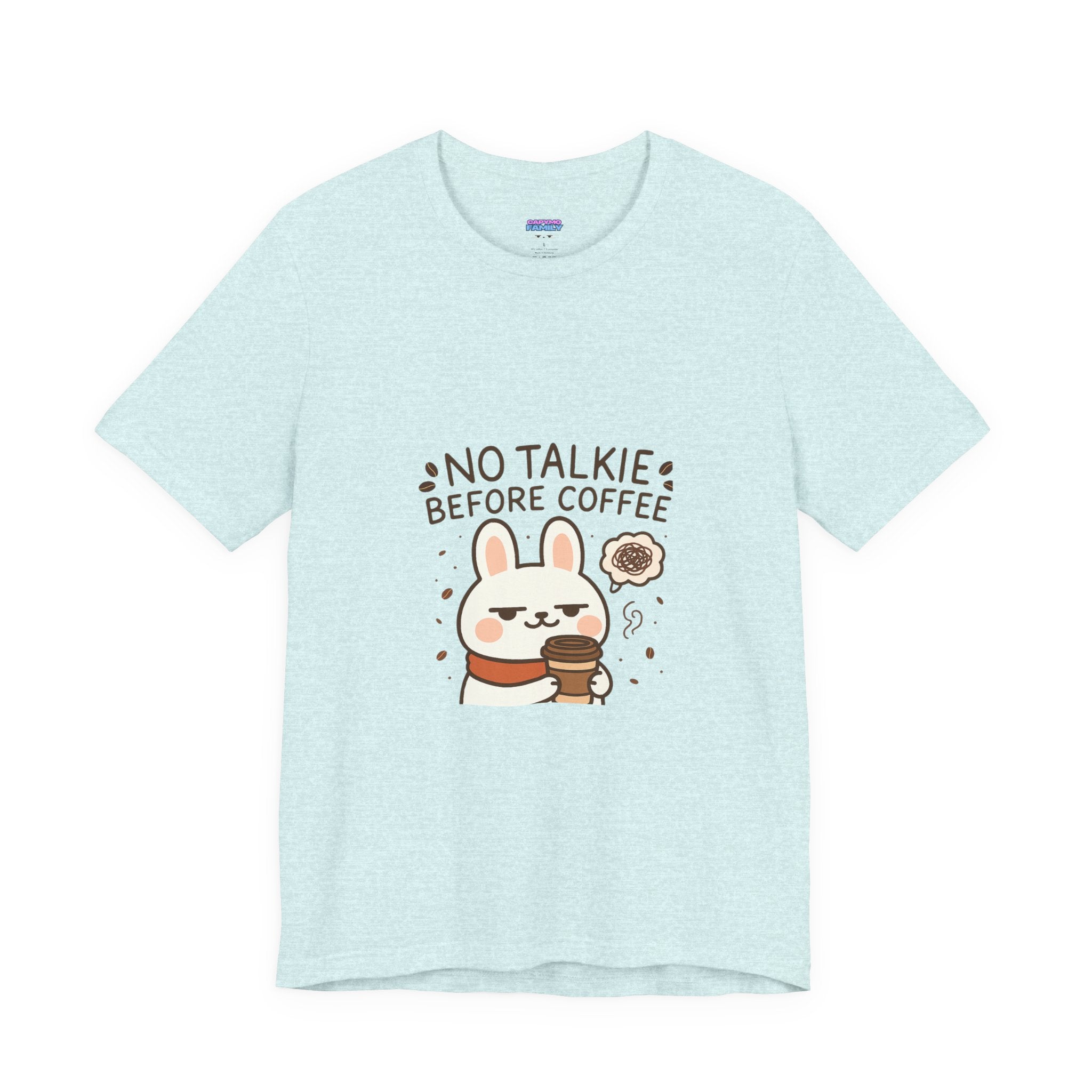 Capymo Family Kawaii Bunny Soft Cotton T-Shirt – "No Talkie Before Coffee" "Toto" The Bunny Cute Tee (Unisex)