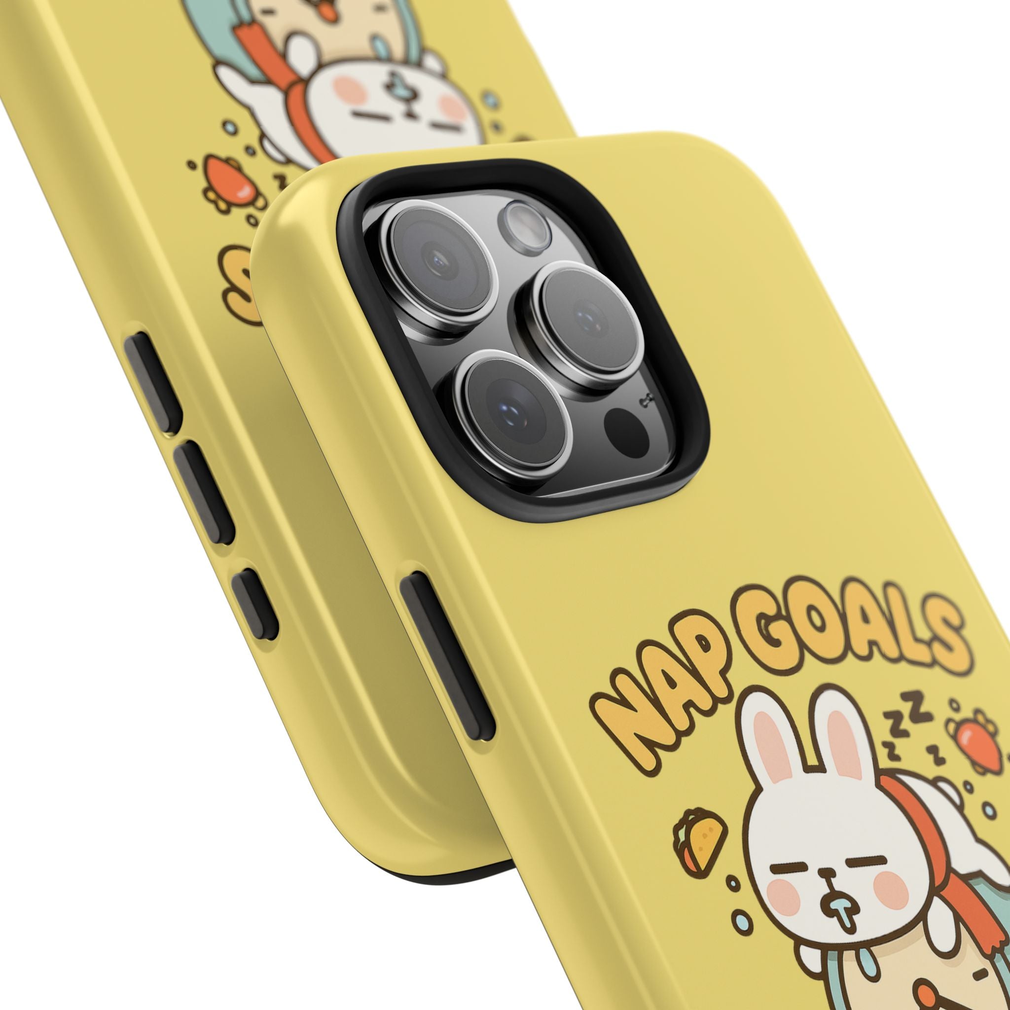 Capymo Family “Nap Goals” Phone Case – Cute Bunny Toto Sleeping on Alarm Clock Cover