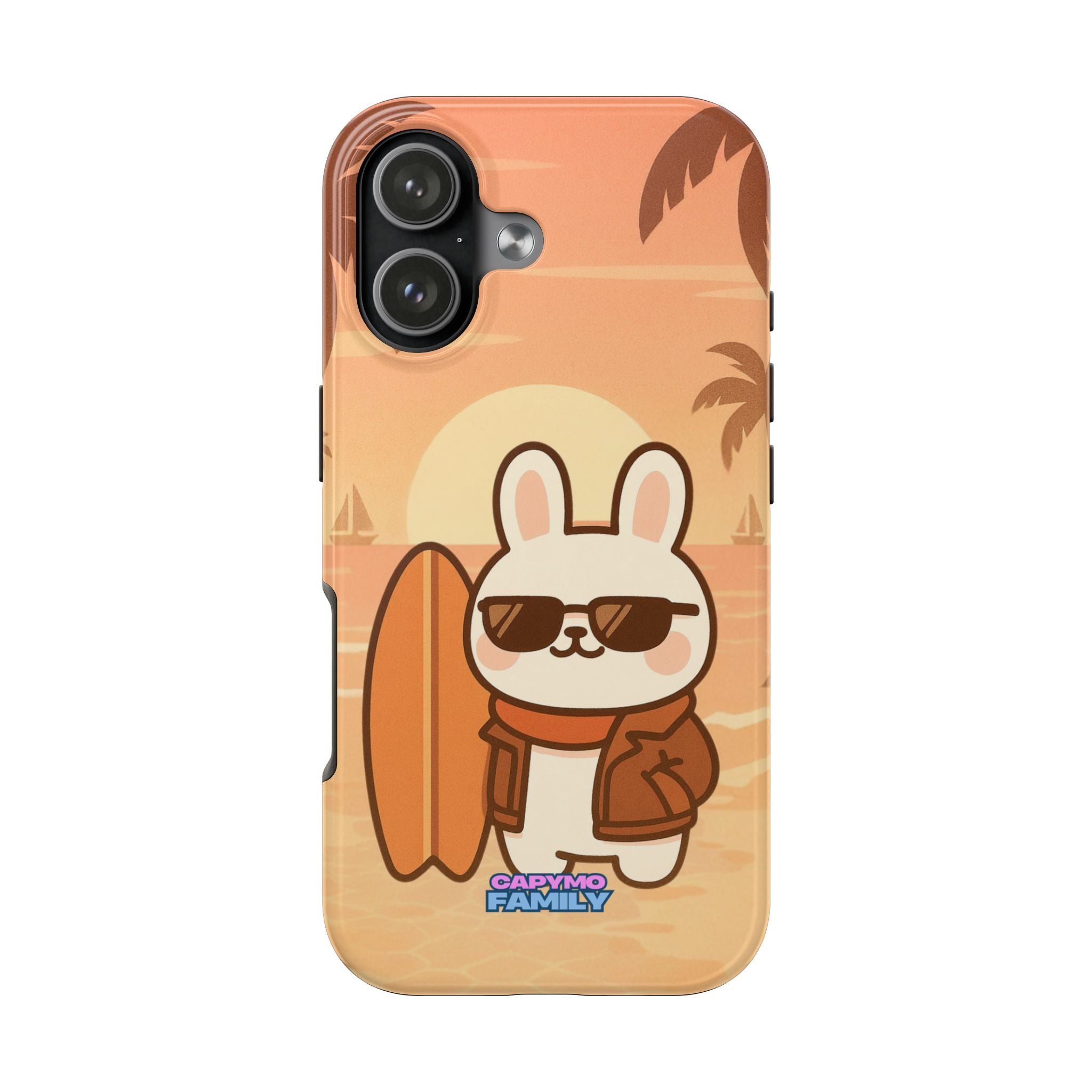 Capymo Family Sunset Surf Bunny Phone Case – Tropical Beach Skateboard Bunny "Toto" Phone Case