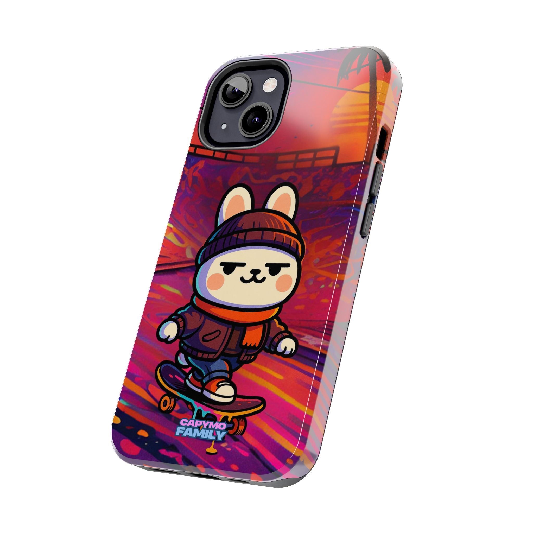 Capymo Family Sunset Skate Bunny Phone Case – Vibrant Skatepark Bunny "Toto" Phone Case